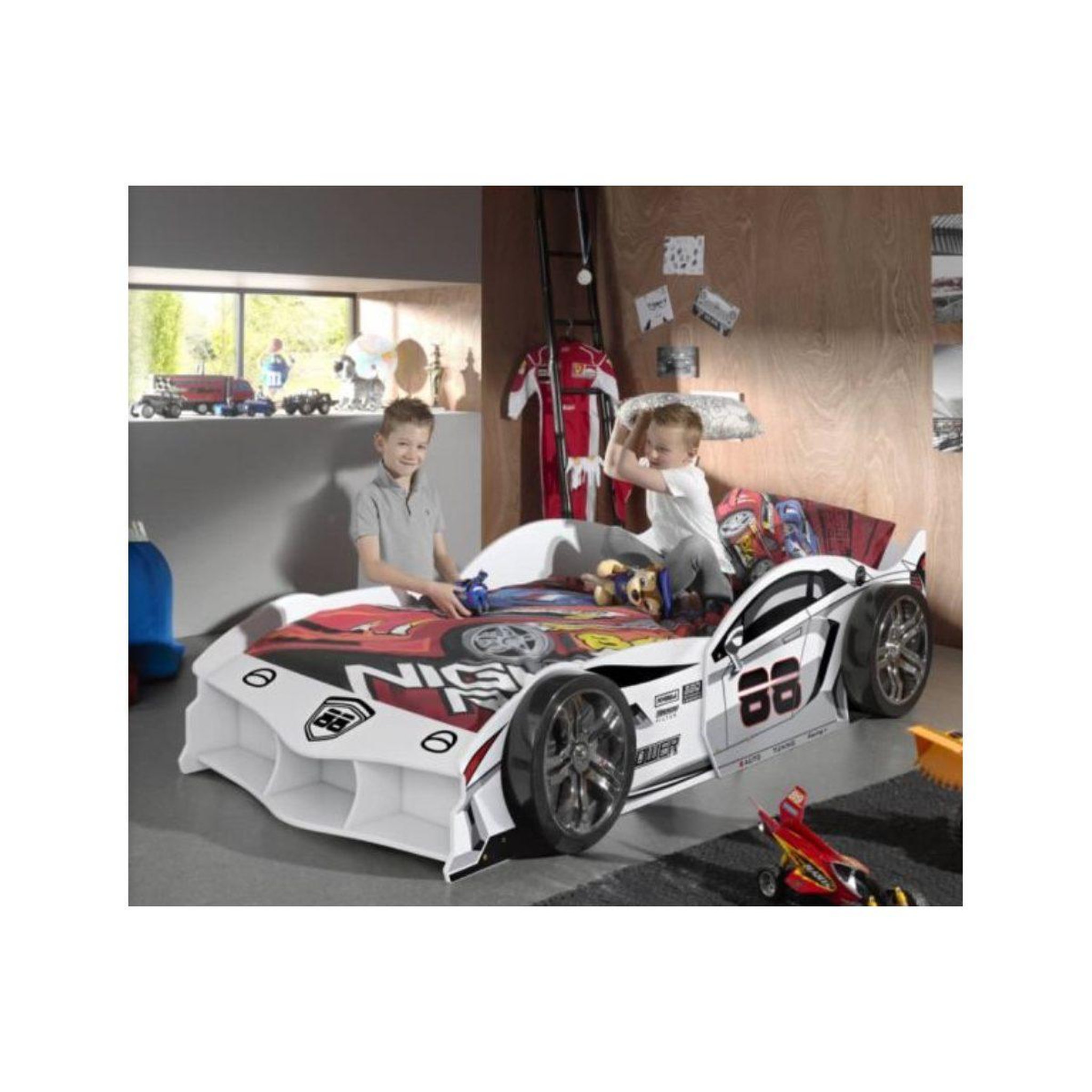 Voir la diapositive 4 : Paris Prix Lit enfant voiture  carbeds  90x200cm blanc