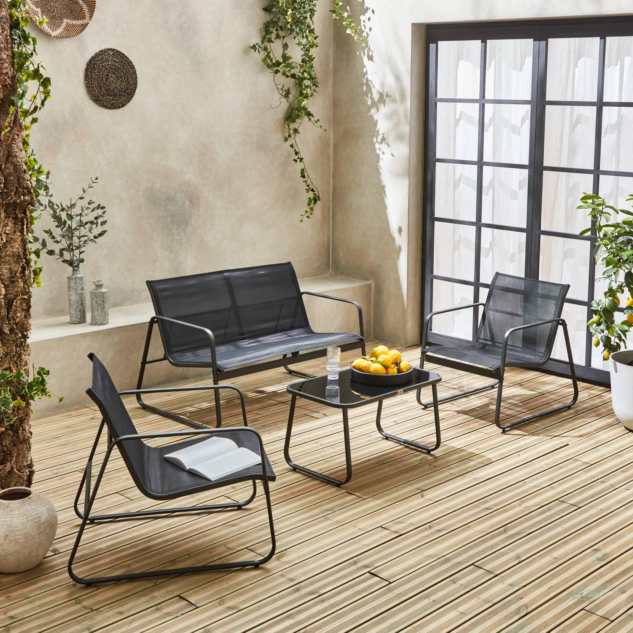 Voir la diapositive 2 : SWEEEK Salon de jardin en métal  et textilène pour 4 personnes, design