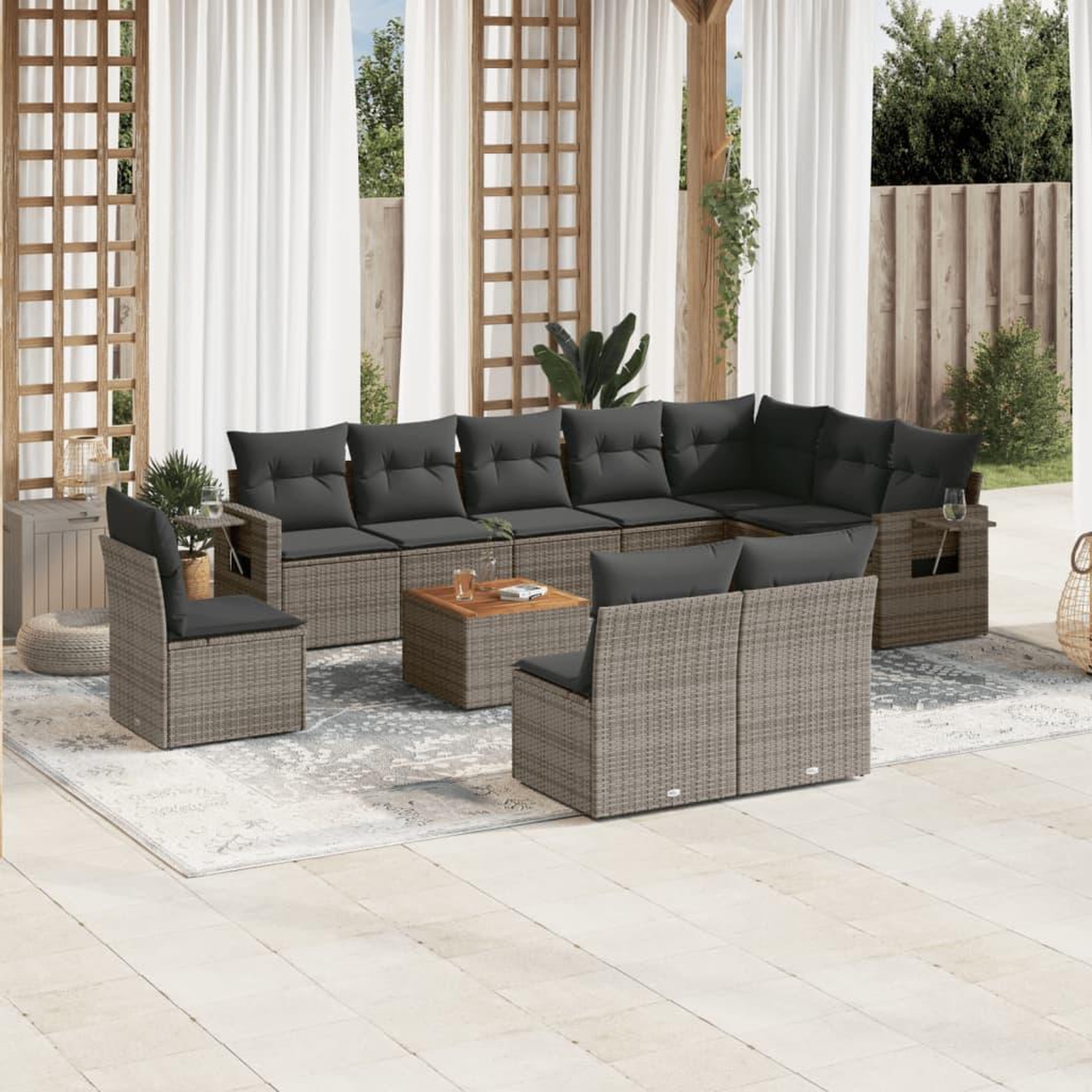 VIDAXL Salon de jardin 11 pcs avec coussins gris resine tressee