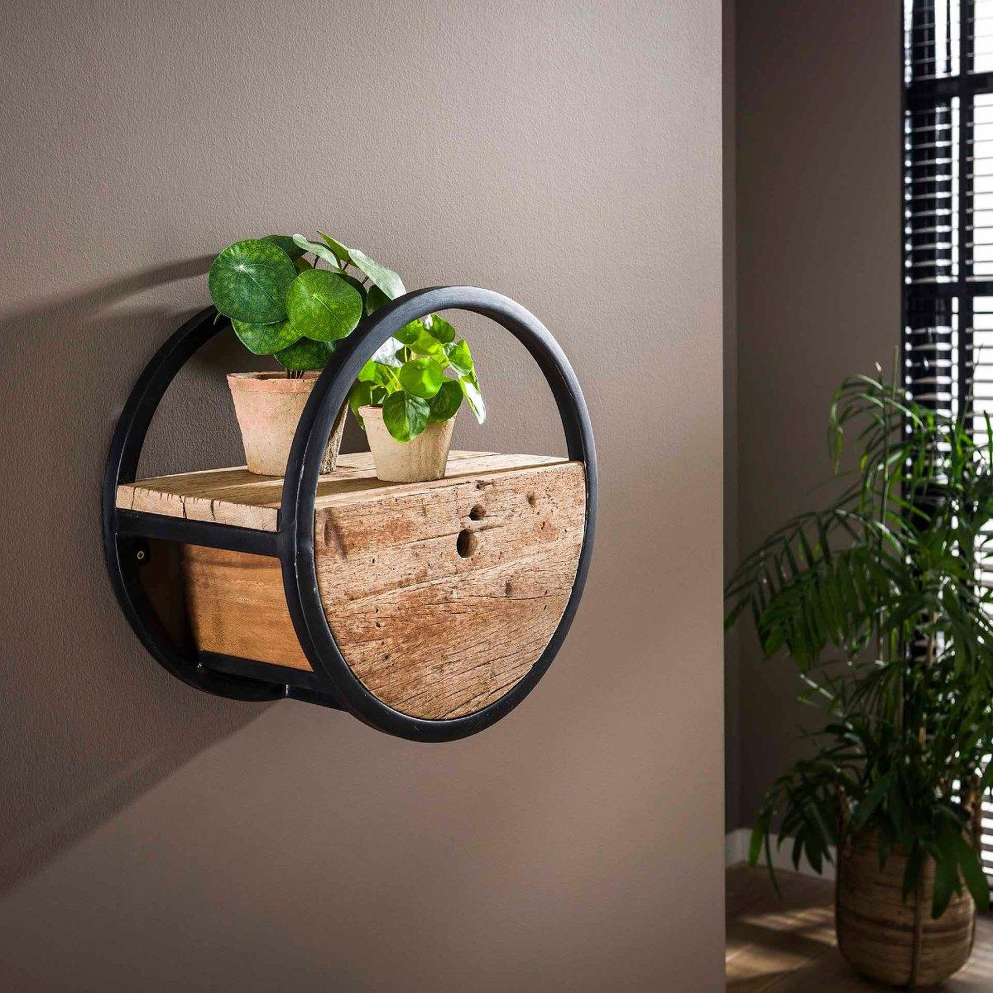 Voir la diapositive 2 : JLC KREATION Étagère murale en bois et métal avec tiroir cerclo2