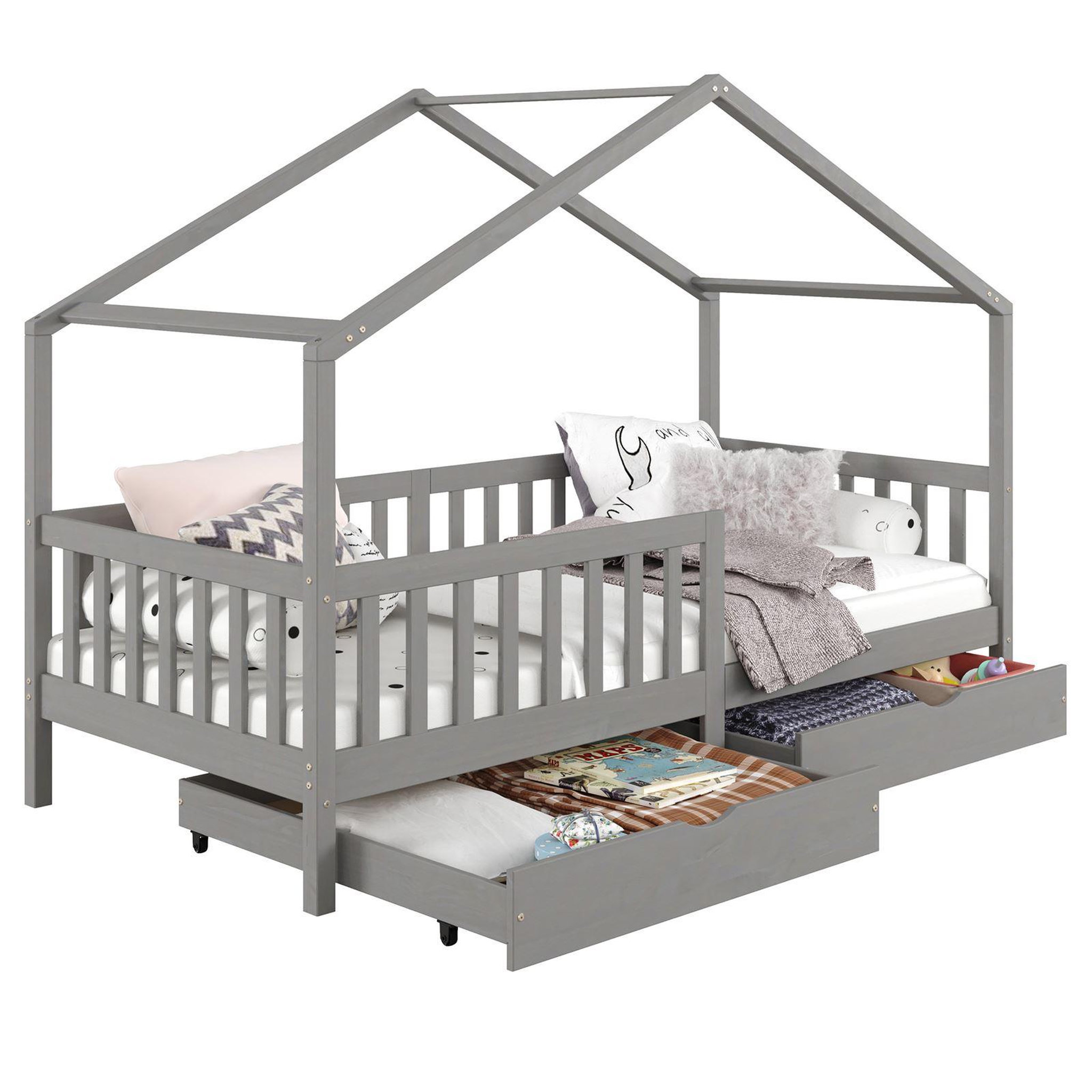 Voir la diapositive 1 : IDIMEX Lit cabane ELEA avec tiroirs, 90 x 200 cm en pin massif
