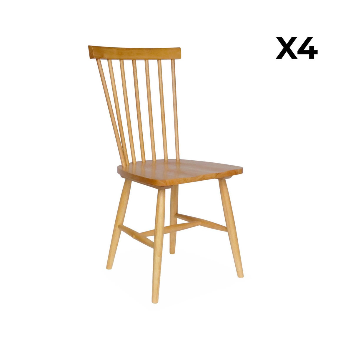 SWEEEK Lot de 4 chaises naturelles à barreaux en bois d'hévéa. ROMIE. L 50.8 x P 44.2 x H 90cm
