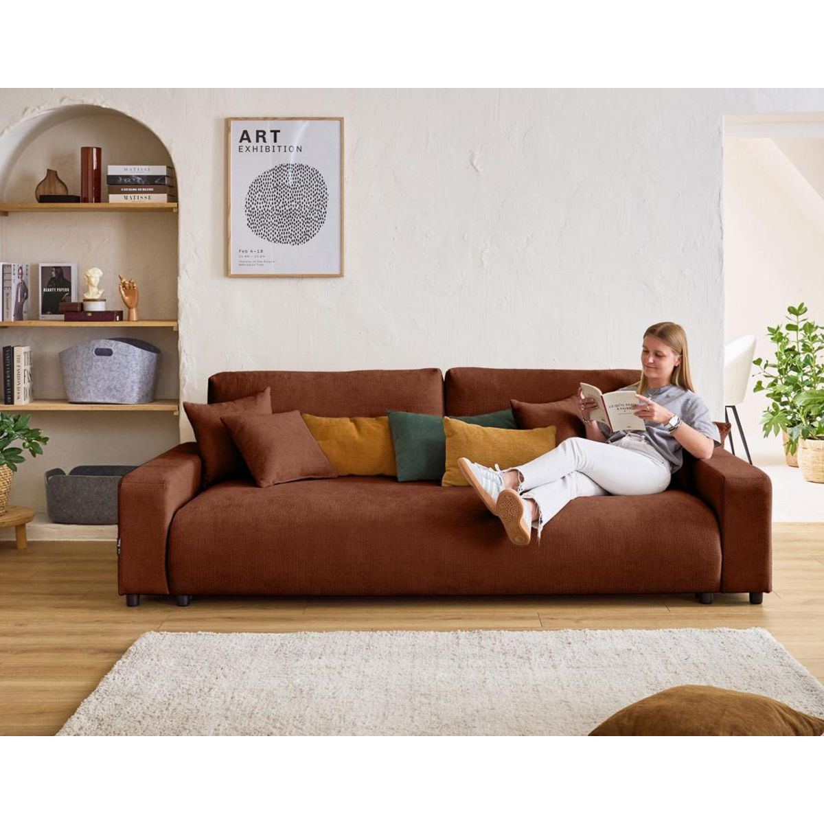 LISA DESIGN Pivoine - canapé droit 3 places - convertible avec coffre - en velours texturé