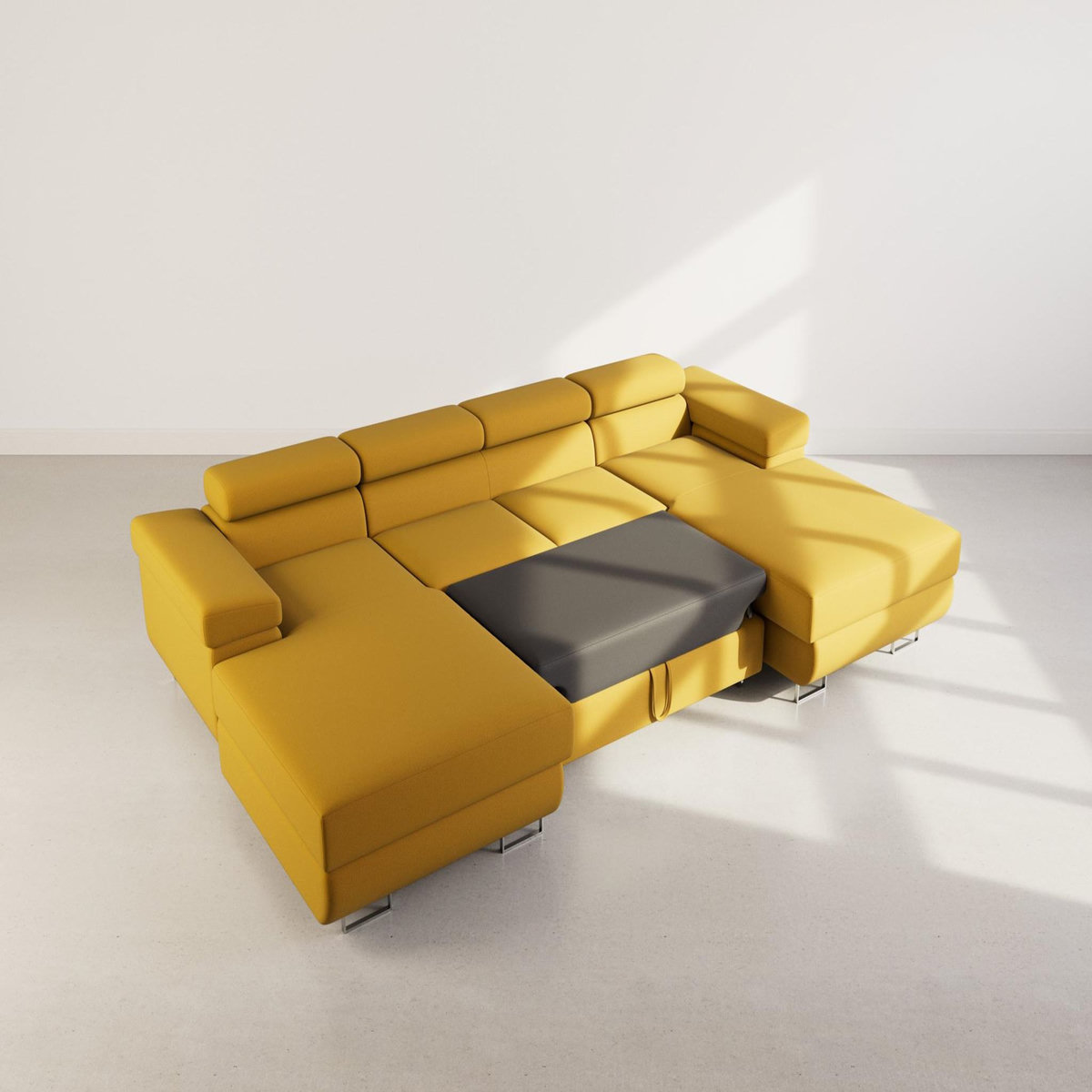 BEST MOBILIER Pablo - canapé panoramique en u - 7 places - convertible avec coffres et têtières réglables - en velours