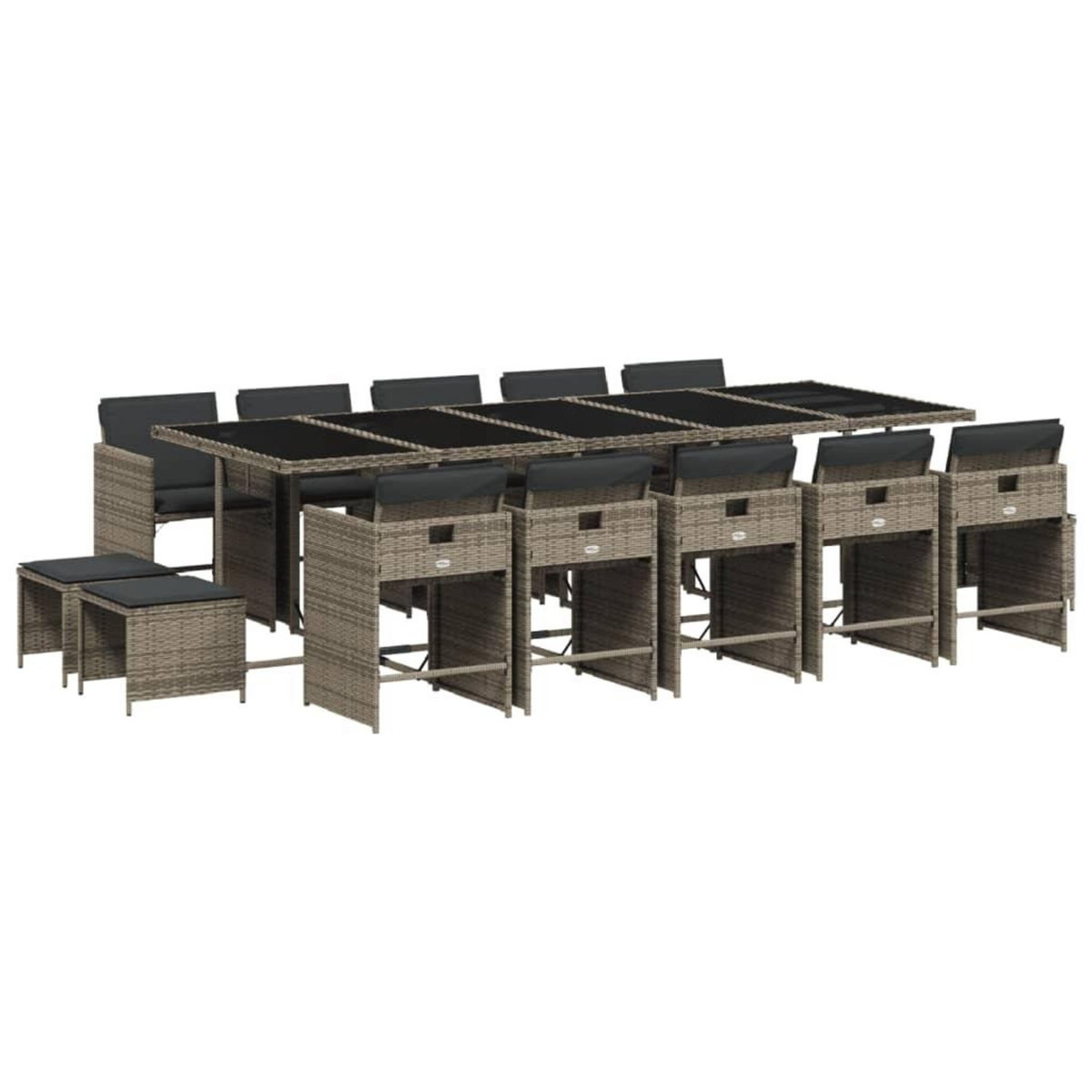 VIDAXL Ensemble a manger de jardin 15 pcs coussins gris resine tressee