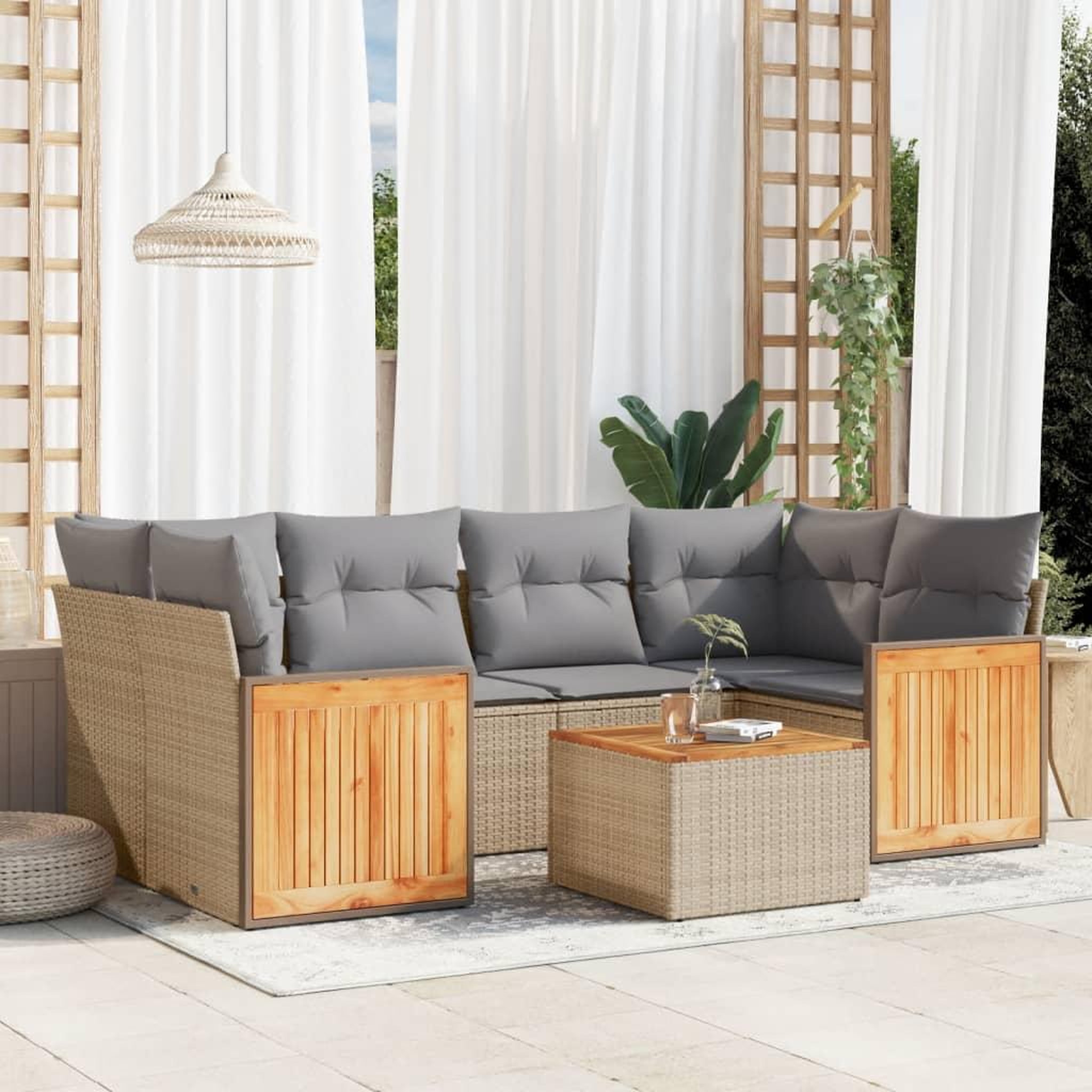 VIDAXL Salon de jardin avec coussins 7 pcs beige resine tressee