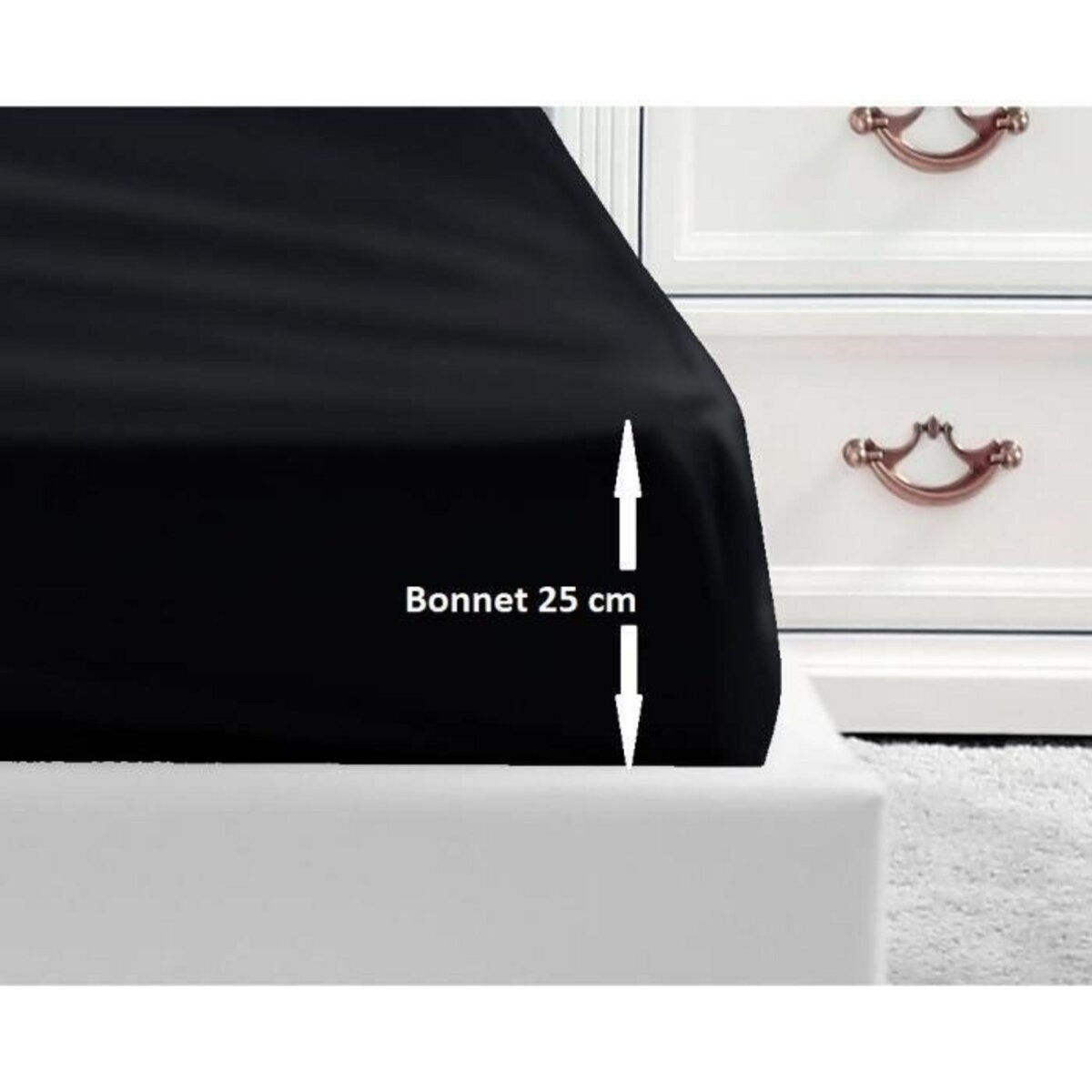 Drap-housse Coton Blanc Bonnet 25 - 140x190 cm, 100% coton