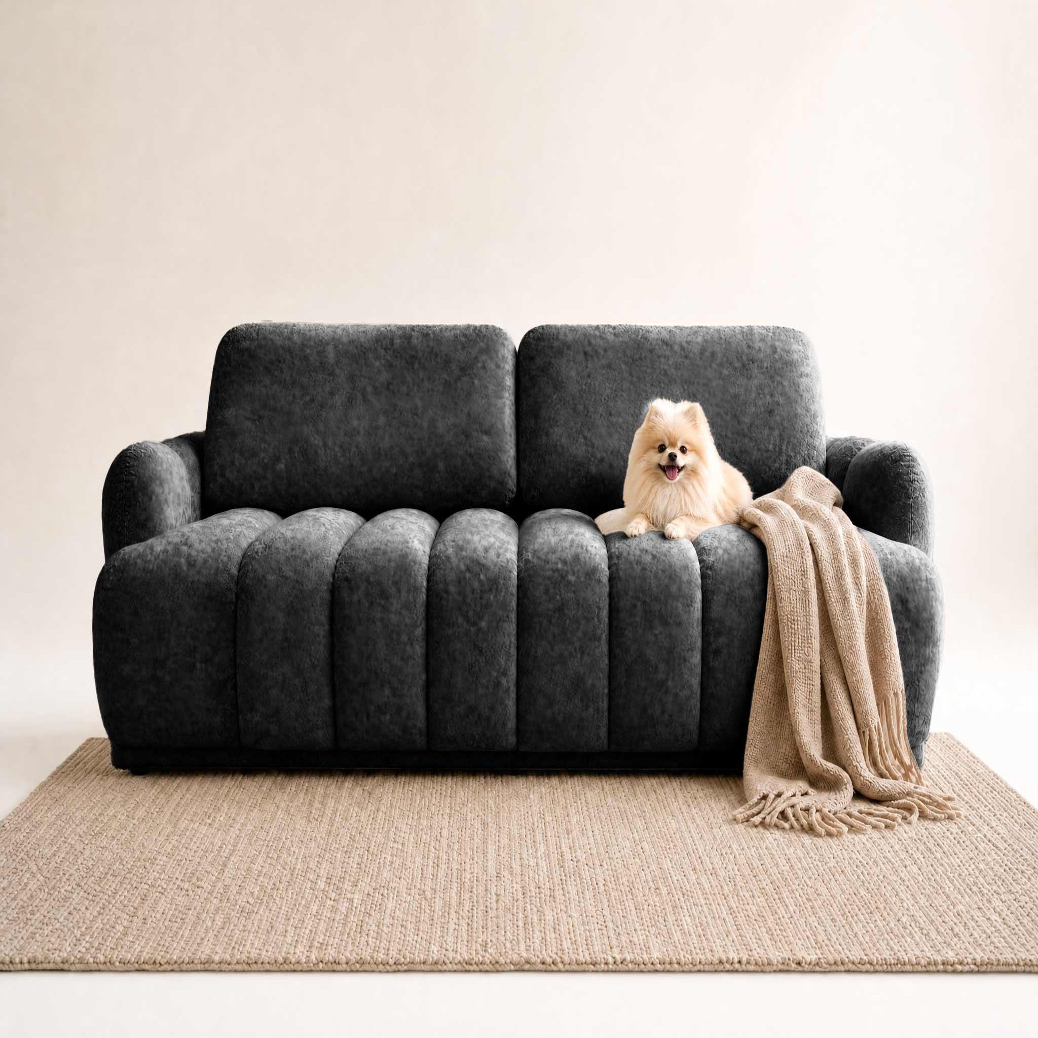 Voir la diapositive 2 : BEST MOBILIER Silvia - canapé droit 3 places convertible avec coffre - en tissu bouclette