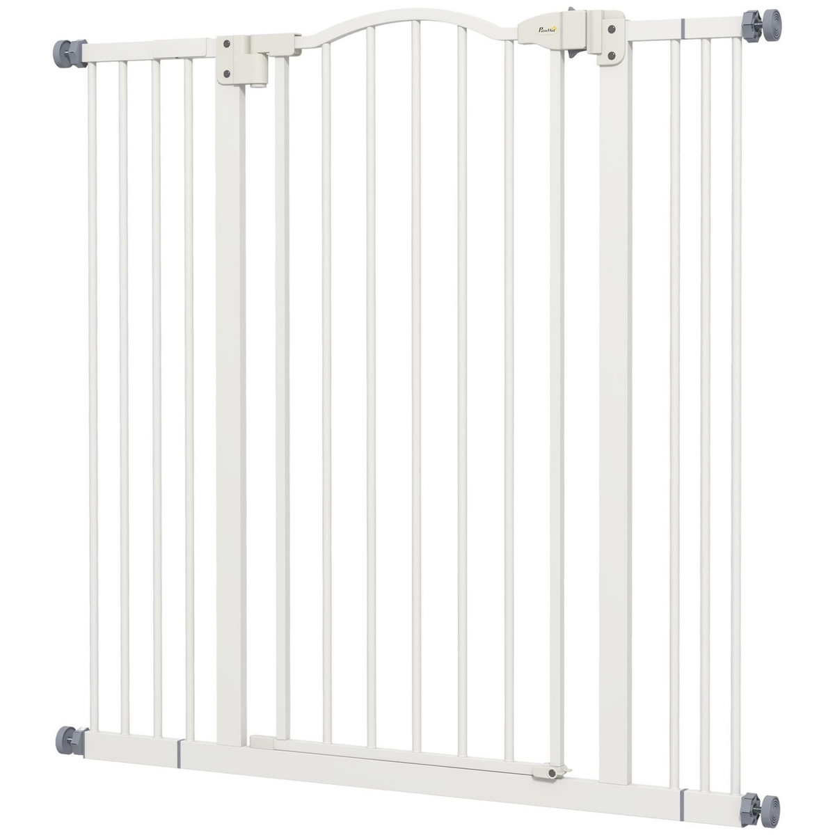 PAWHUT Barrière de sécurité pour chien extensible 74-100 cm, barrière d'escalier à fixation par pression sans percer, double verrouillage, fermeture automatique, hauteur 94 cm, blanc