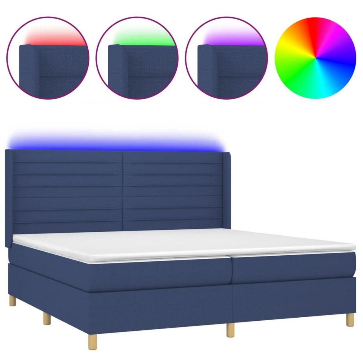 VIDAXL Sommier a lattes de lit et matelas et LED Bleu 200x200 cm Tissu