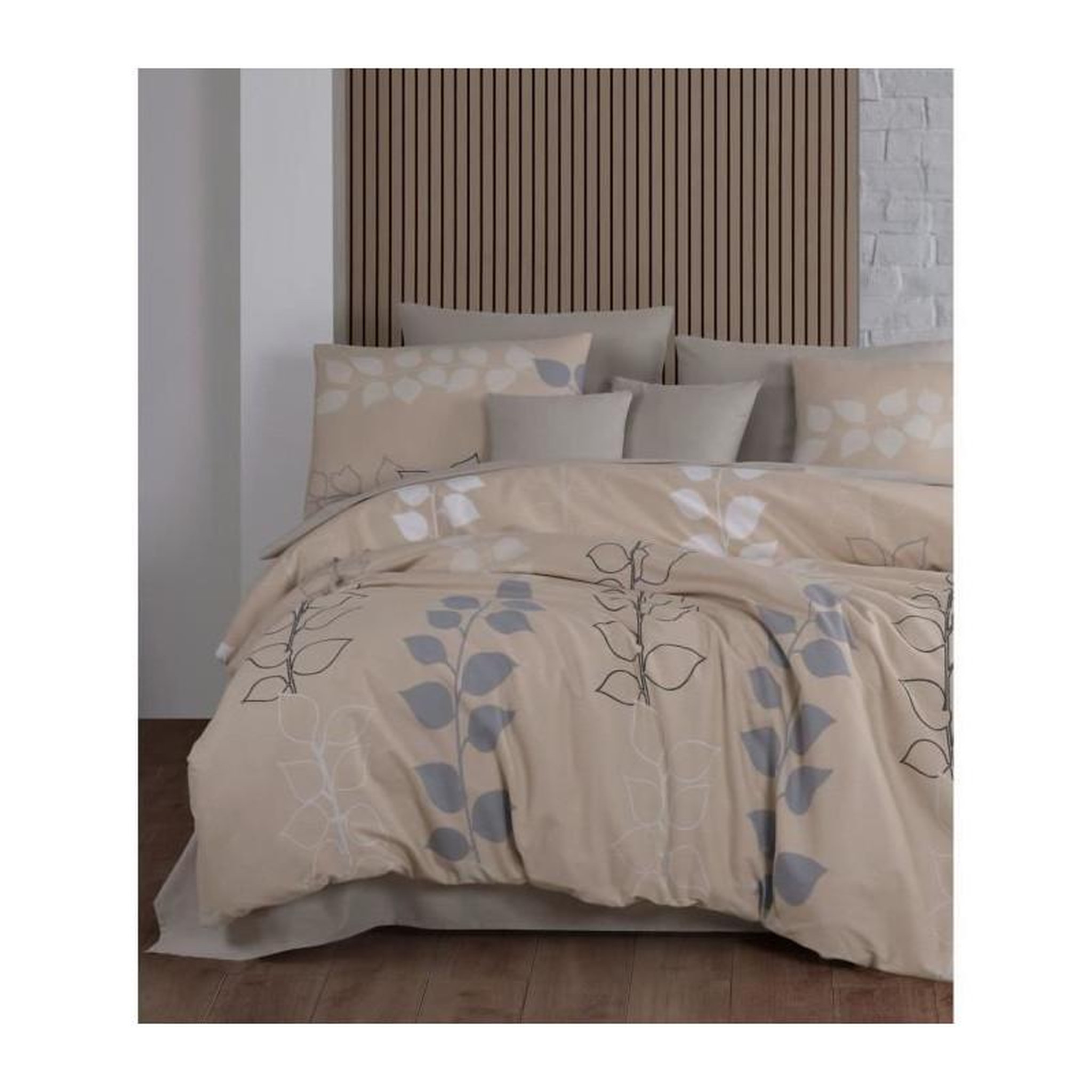 Voir la diapositive 3 : GENERIQUE Parure de lit - 1 housse de couette 220 x 240 cm + 2 taies d'oreiller 60 x 60 cm - 100% coton renforcé - Beige