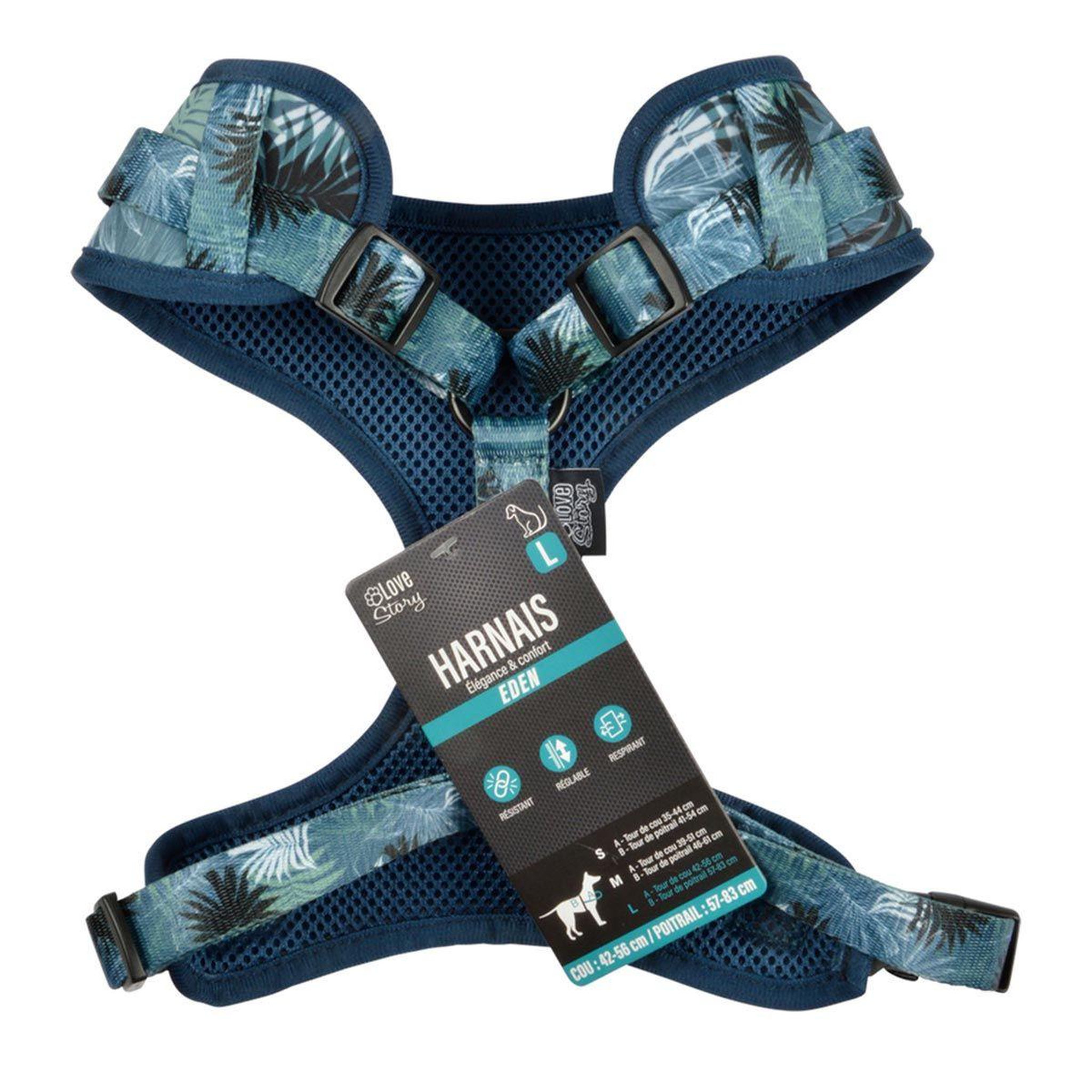 Voir la diapositive 6 : LOVE STORY Harnais pour Chien Réglable  Eden  83cm Bleu