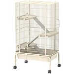 PAWHUT Cage mobile hamster rongeur furet 4 niveaux - 2 portes 3 rampes bac profond roulettes gamelle biberon - 69 x 44 x 120 cm - beige