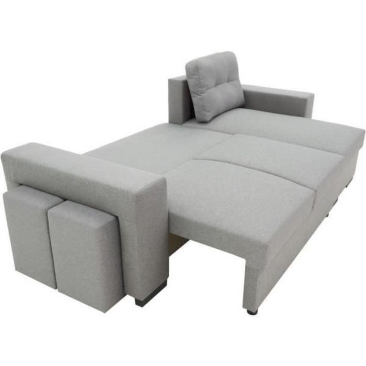 MARKET24 Canapé d'angle convertible réversible 3 places JAMES - L 245 x H 91 x P 139 cm - Coffre et 2 poufs Gris