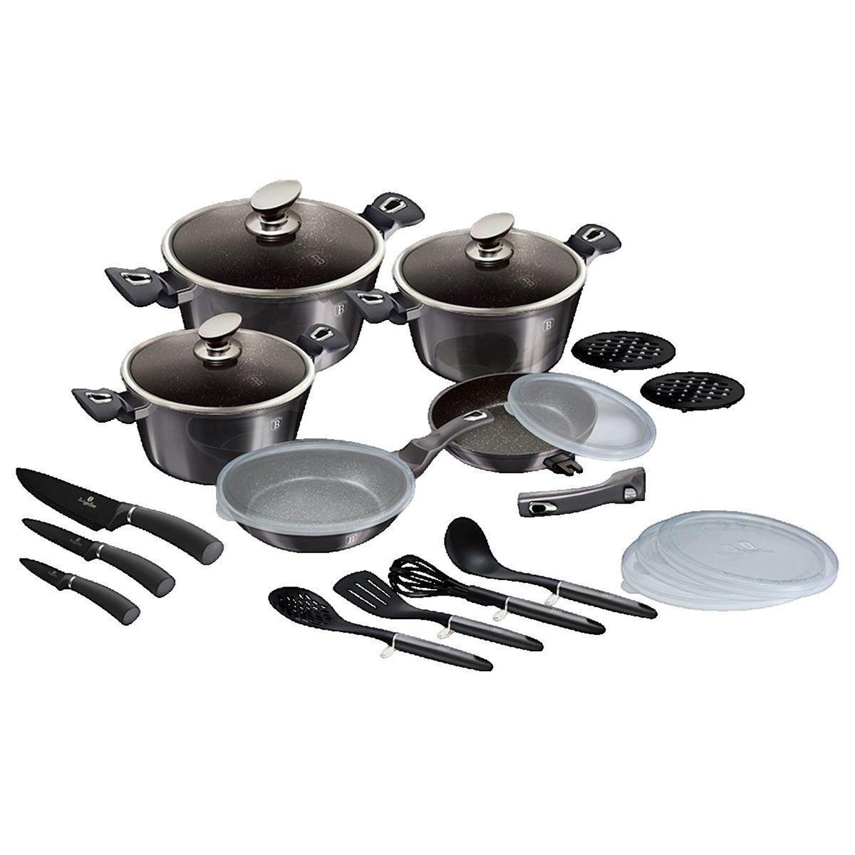 BERLINGER HAUS Batterie de cuisine Berlinger-Haus Édition Pro Carbon Ligne Métallique 22 pièces Aluminium forgé