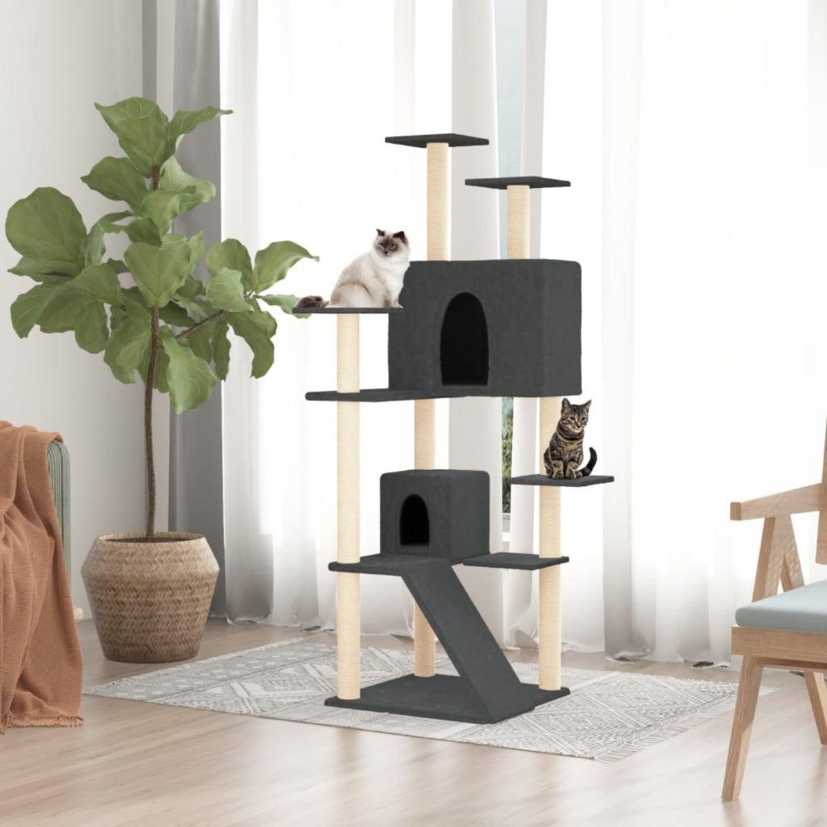 VIDAXL Arbre a chat avec griffoirs en sisal Gris fonce 153 cm