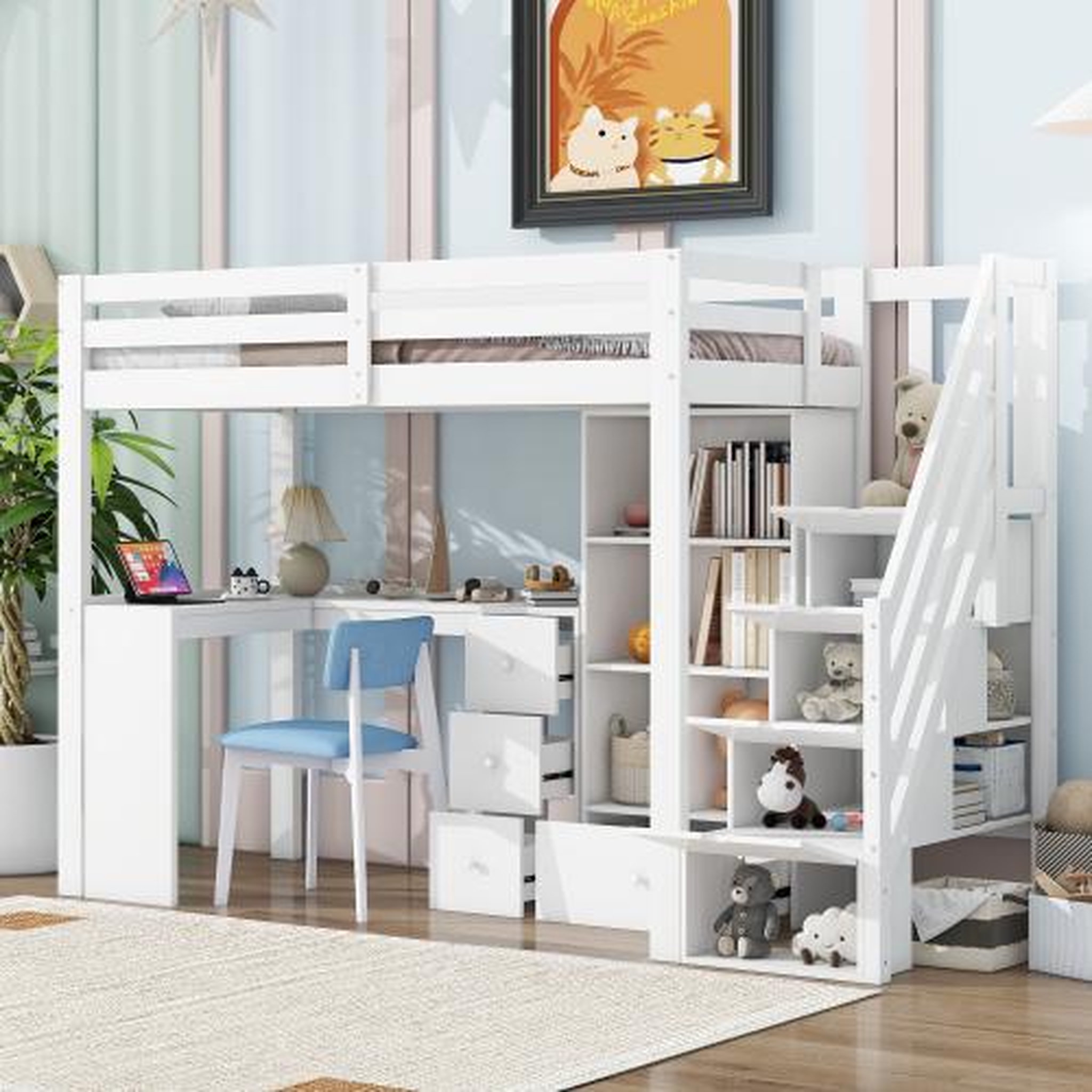 Voir la diapositive 4 : MERAX Lit combiné enfant 90x200 cm coloris blanc pin