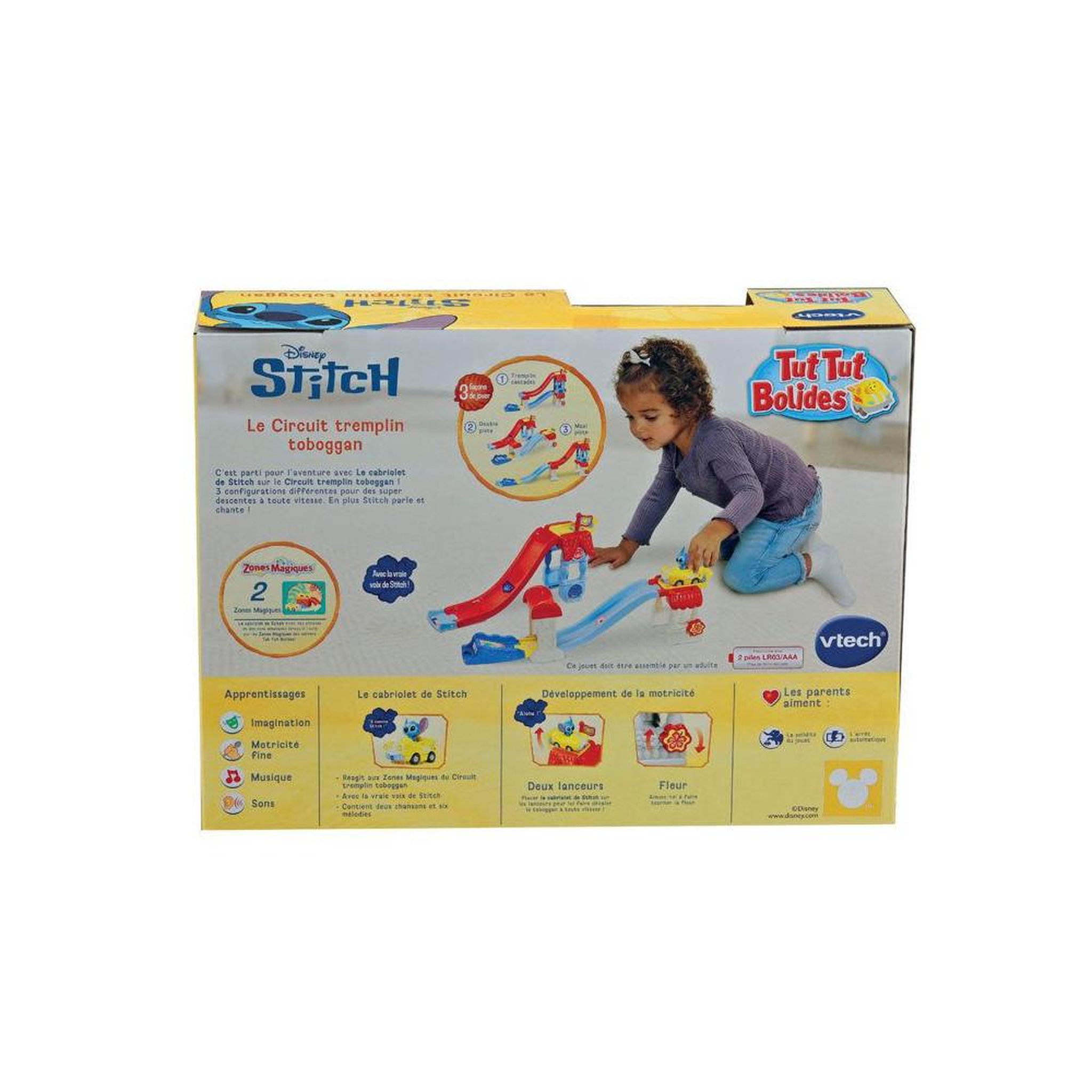 Voir la diapositive 4 : VTECH Circuit tut tut bolides stitch avec rampe toboggan vtech, 2 zones magiques, 50+ sons et 3 configurations, dès 1 an