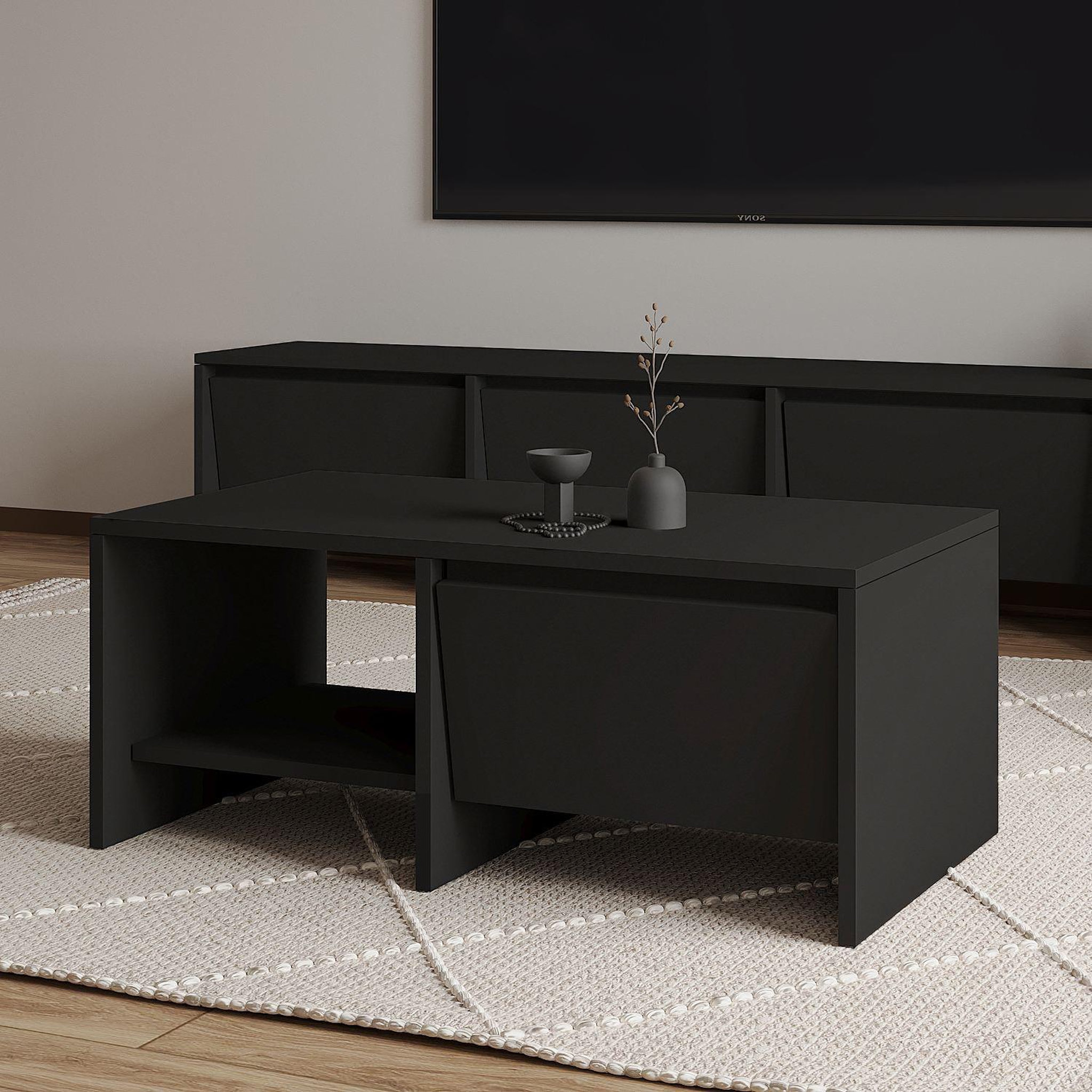 Voir la diapositive 2 : Habitat et Jardin Table basse en bois  laris  - 90 x 45 x 35 cm - noir
