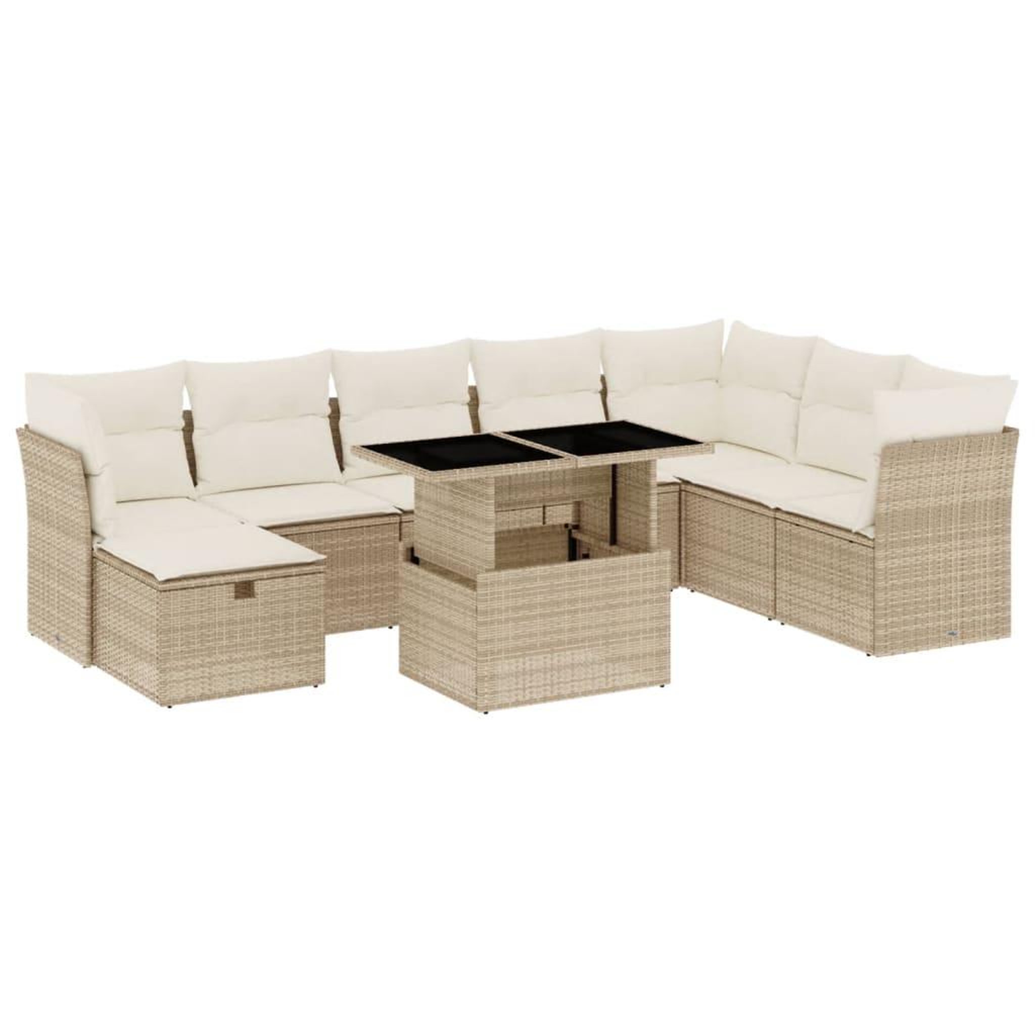 Voir la diapositive 2 : VIDAXL Salon de jardin avec coussins 9 pcs beige resine tressee