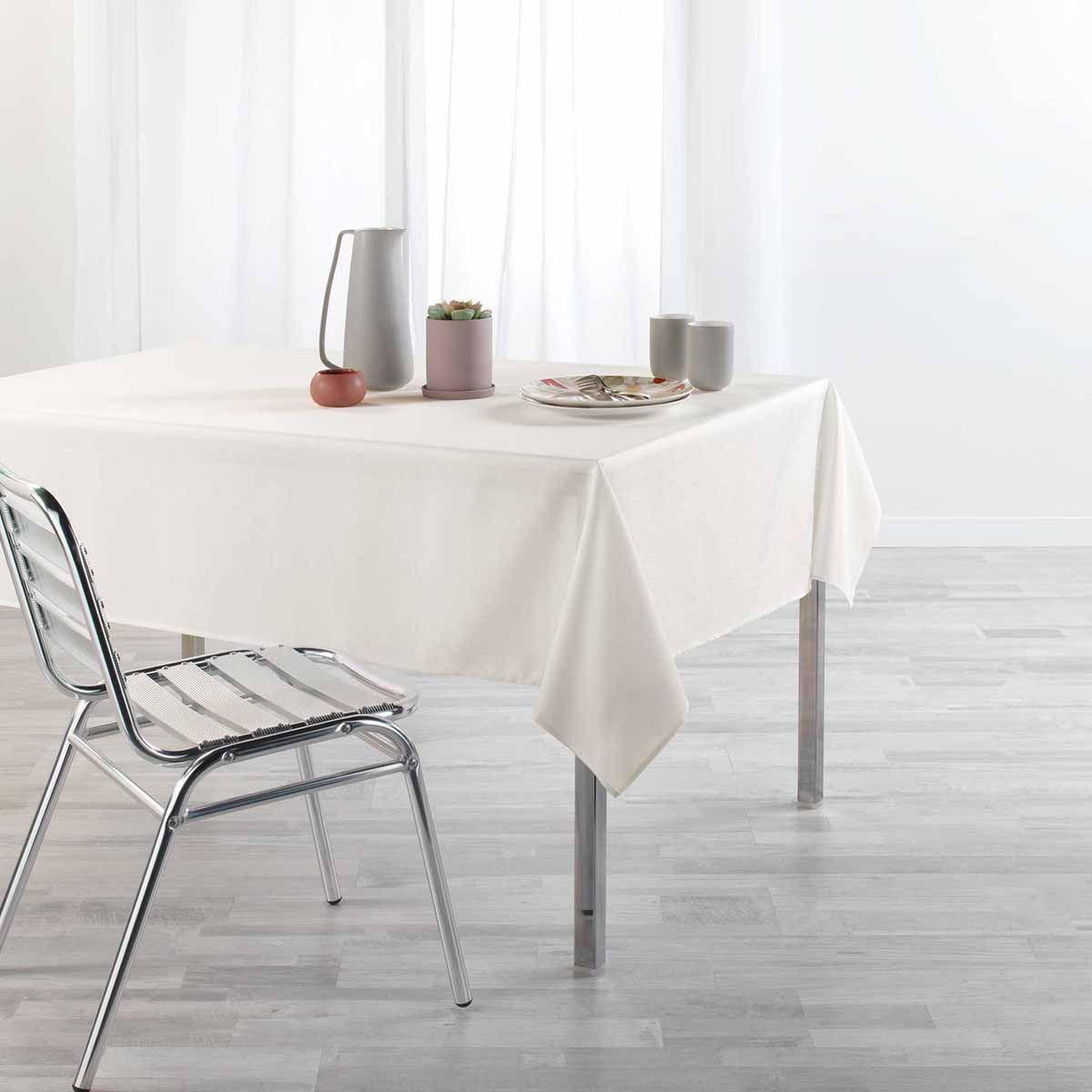 Voir la diapositive 3 : Douceur d'Intérieur Nappe Chambray Enduite  Newton  140x250cm Crème