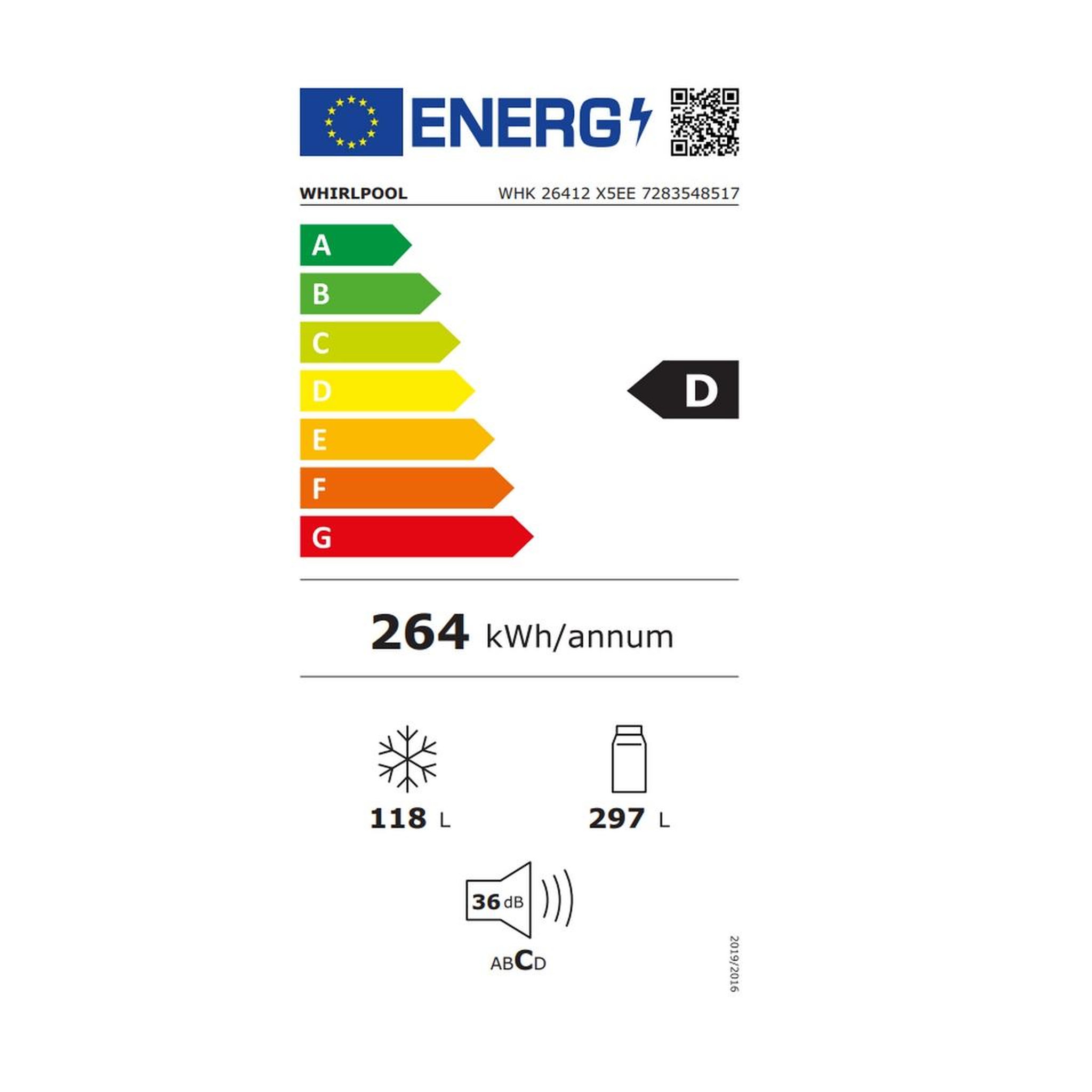 Voir la diapositive 2 : Whirlpool Réfrigérateur combiné 60cm 415l nofrost - whk26412x5ee