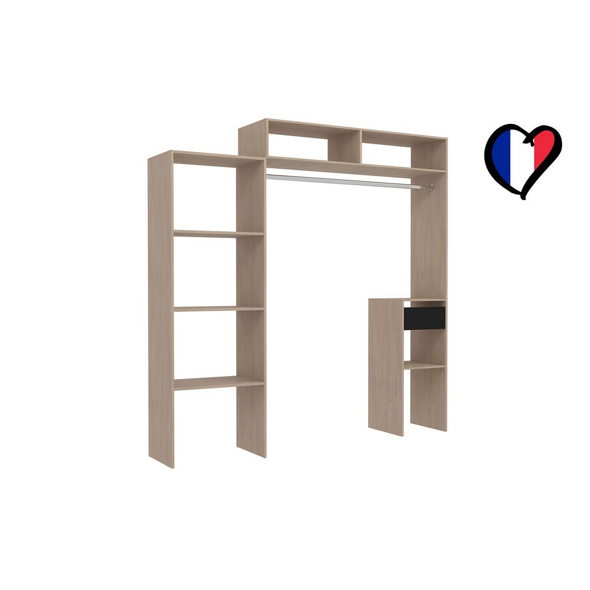 CONCEPT USINE Dressing bois extensible avec penderie, étagères et tiroirs ELYSEE