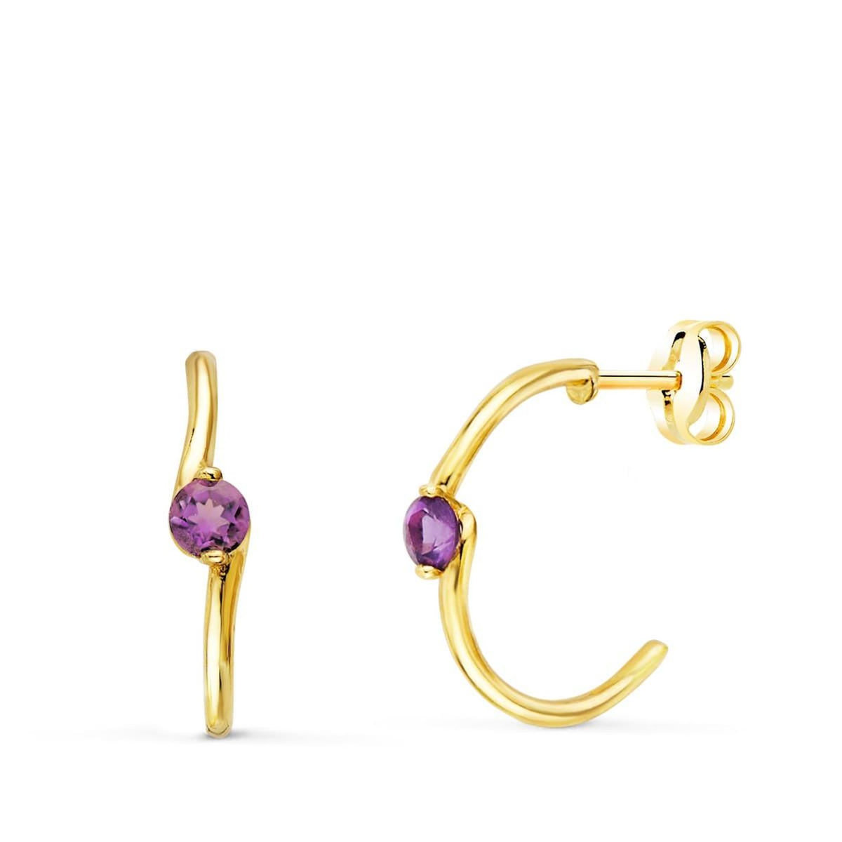 L'ATELIER D'AZUR Boucles d'Oreilles Demi Créoles Améthystes - Or 18 Carats 750 Jaune
