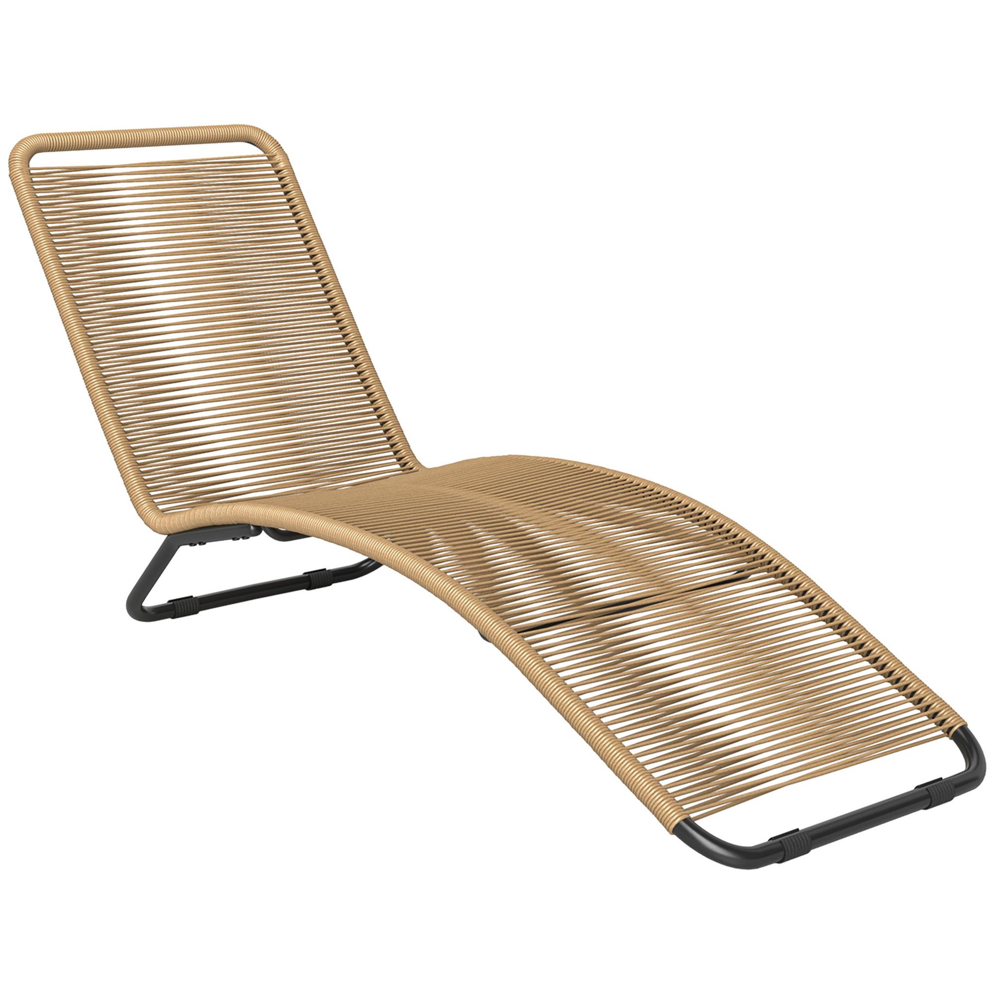 Voir la diapositive 1 : OUTSUNNY Bain de soleil style colonial - 176 x 58 x 82 cm - acier noir résine filaire beige