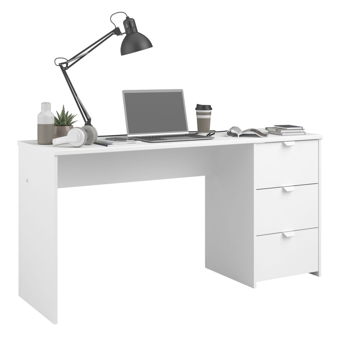 Bureau droit 3 tiroirs L150cm WHITE