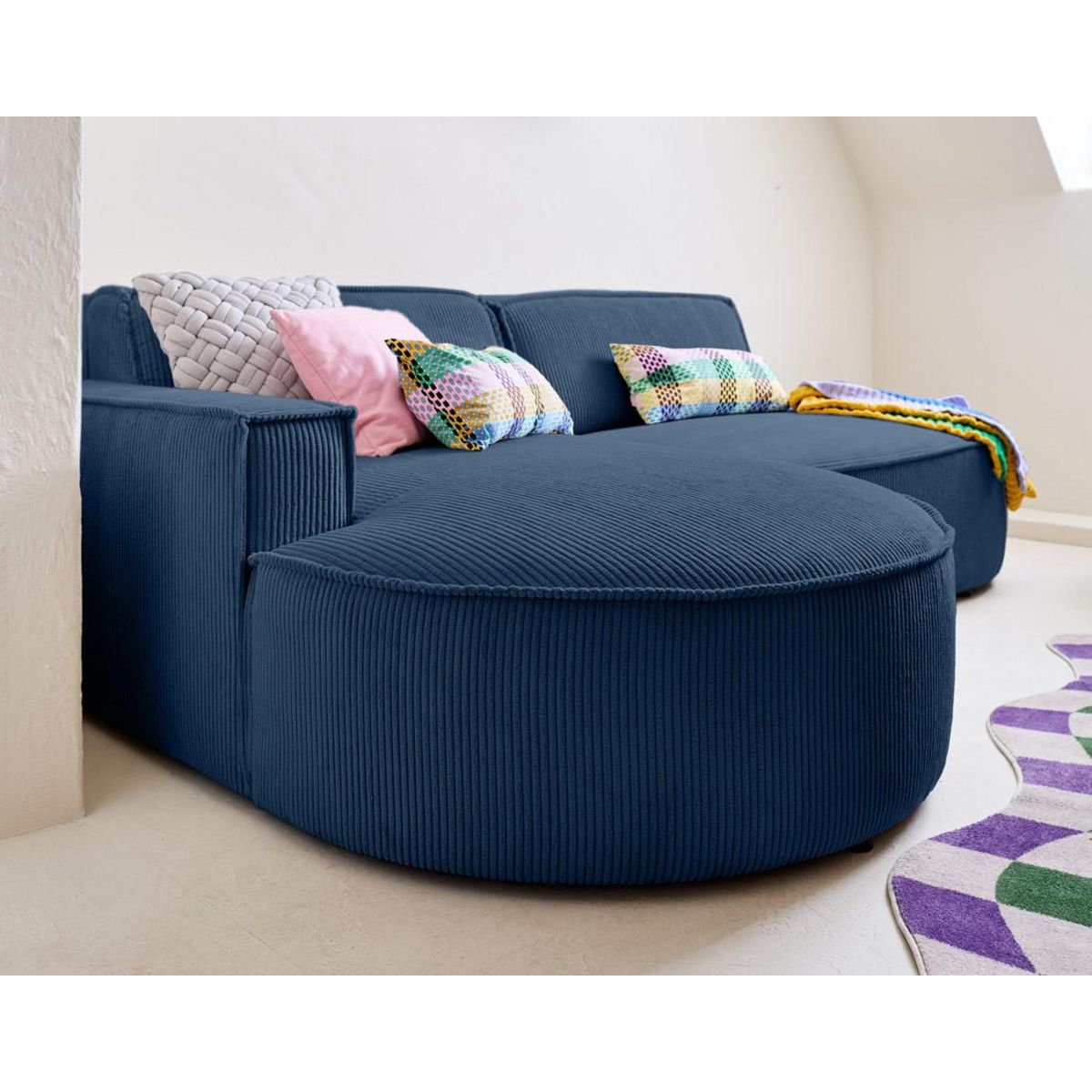 LISA DESIGN Spiaggia - canapé d'angle gauche - forme arrondie - 4 places - en velours côtelé