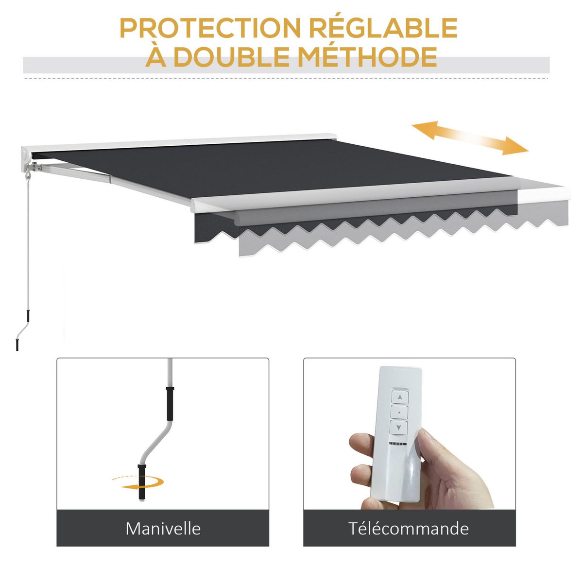 OUTSUNNY Store banne électrique manuel rétractable dim. 2,95L x 2,50l m anthracite