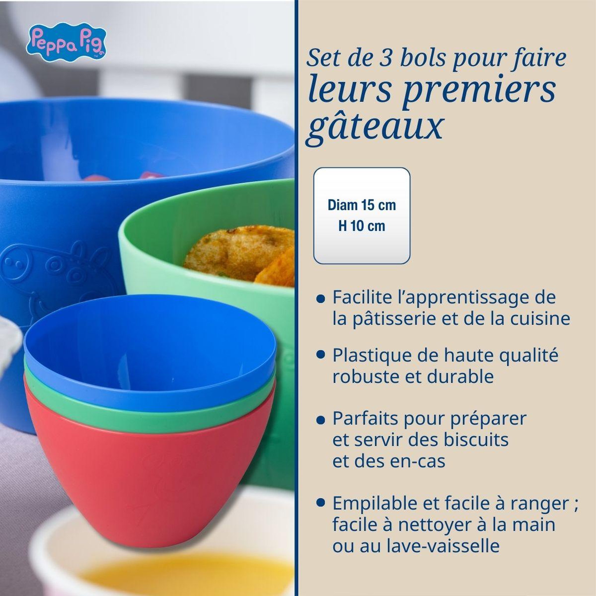 Voir la diapositive 3 : DR.OETKER Set de 3 bols pour cuisiner avec les enfants dr. Oetker peppa pig
