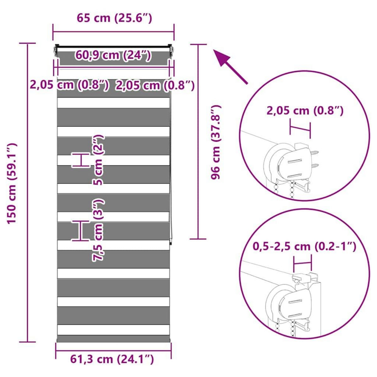 VIDAXL Store zebre noir 65x150 cm largeur du tissu 60,9 cm polyester