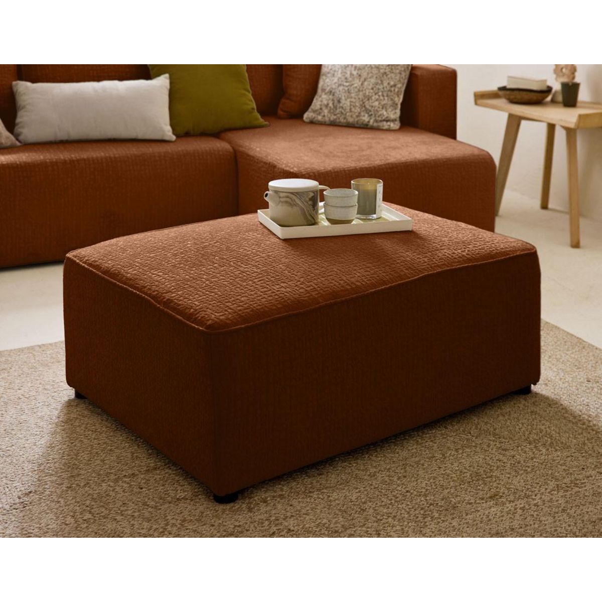BEST MOBILIER Topaze - pouf - en tissu velours relief
