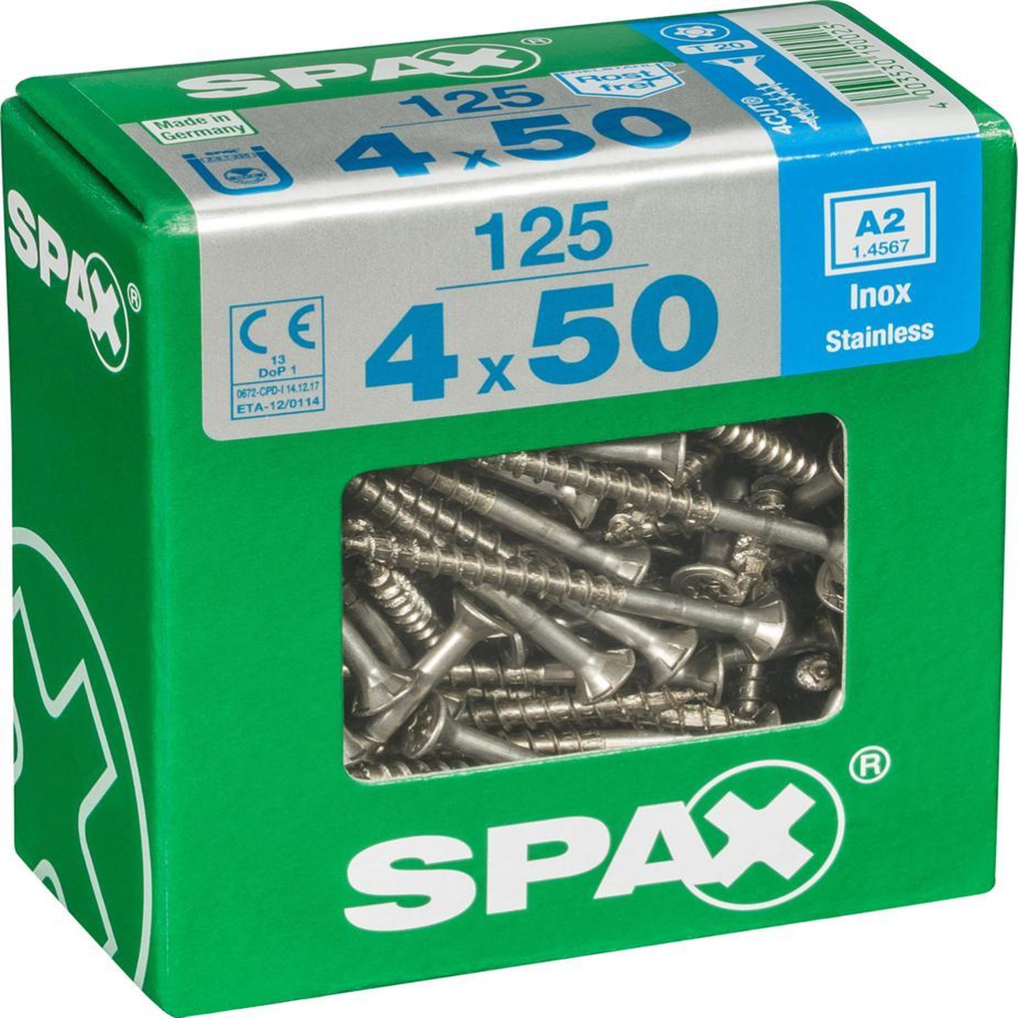 CENTRALE BRICO Lot de 125 vis inox tête fraisée torx SPAX, Diam.4 mm x L.50 mm