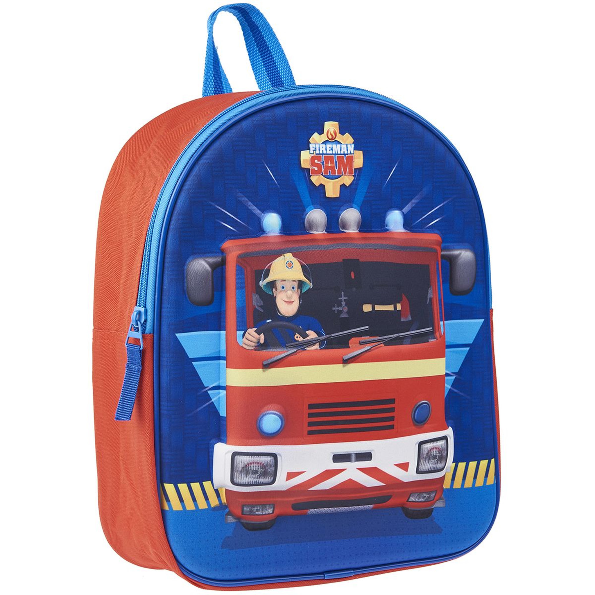 Voir la diapositive 2 : Sac maternelle 3D bleu et rouge SAM LE POMPIER ON DUTY