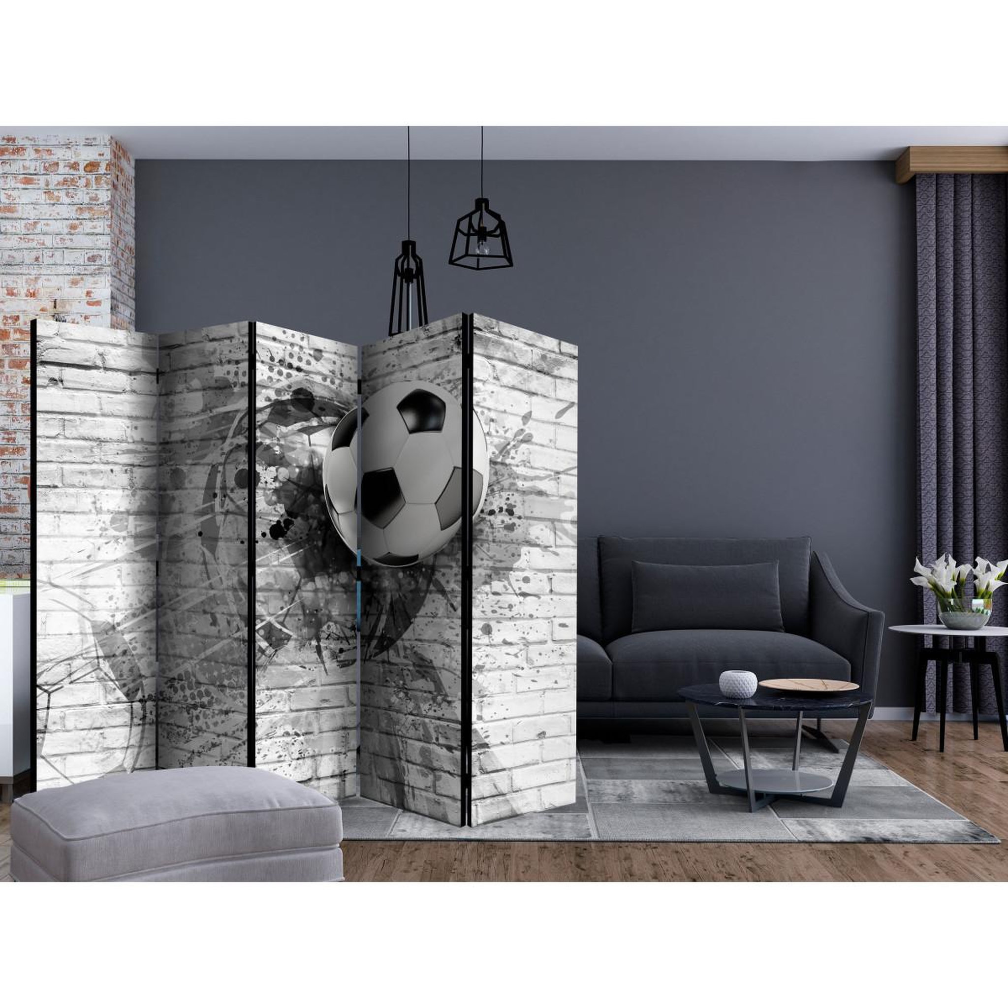 Voir la diapositive 2 : Paris Prix Paravent 5 volets  dynamic football  172x225cm