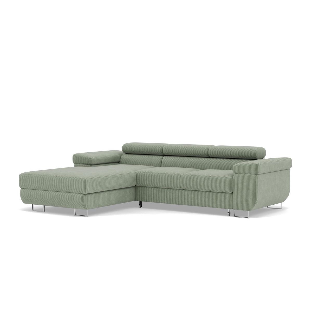 BEST MOBILIER Pablo - canapé d'angle gauche - 6 places - convertible avec coffre et têtières réglables - en velours côtelé