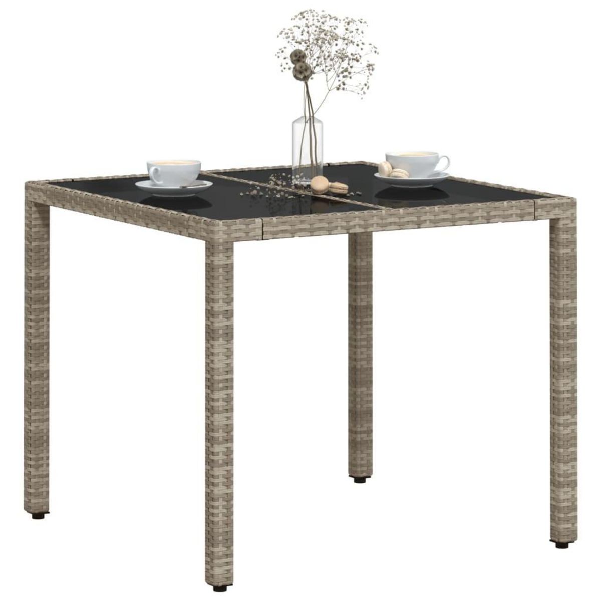 VIDAXL Table de jardin avec dessus en verre gris clair resine tressee