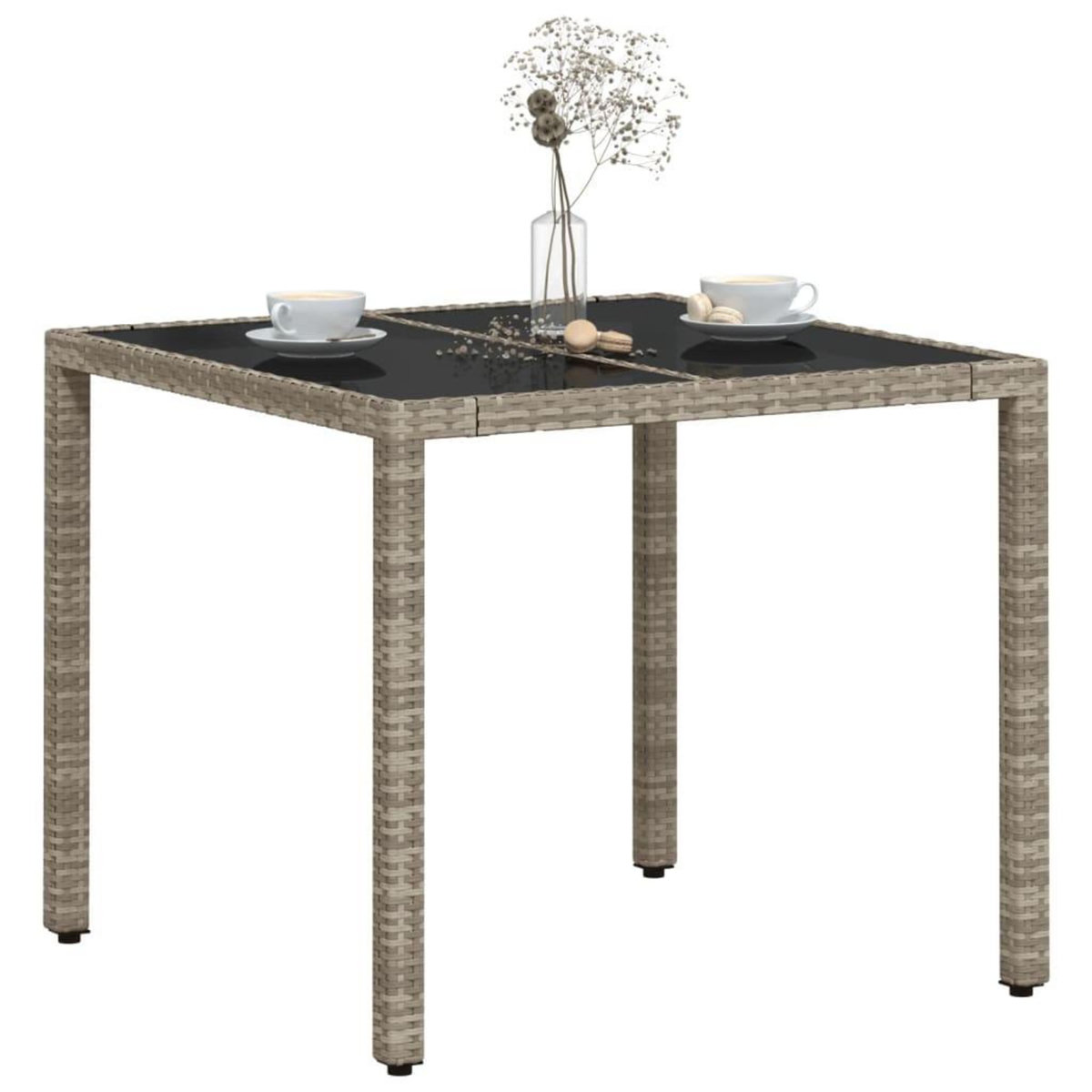VIDAXL Table de jardin avec dessus en verre gris clair resine tressee