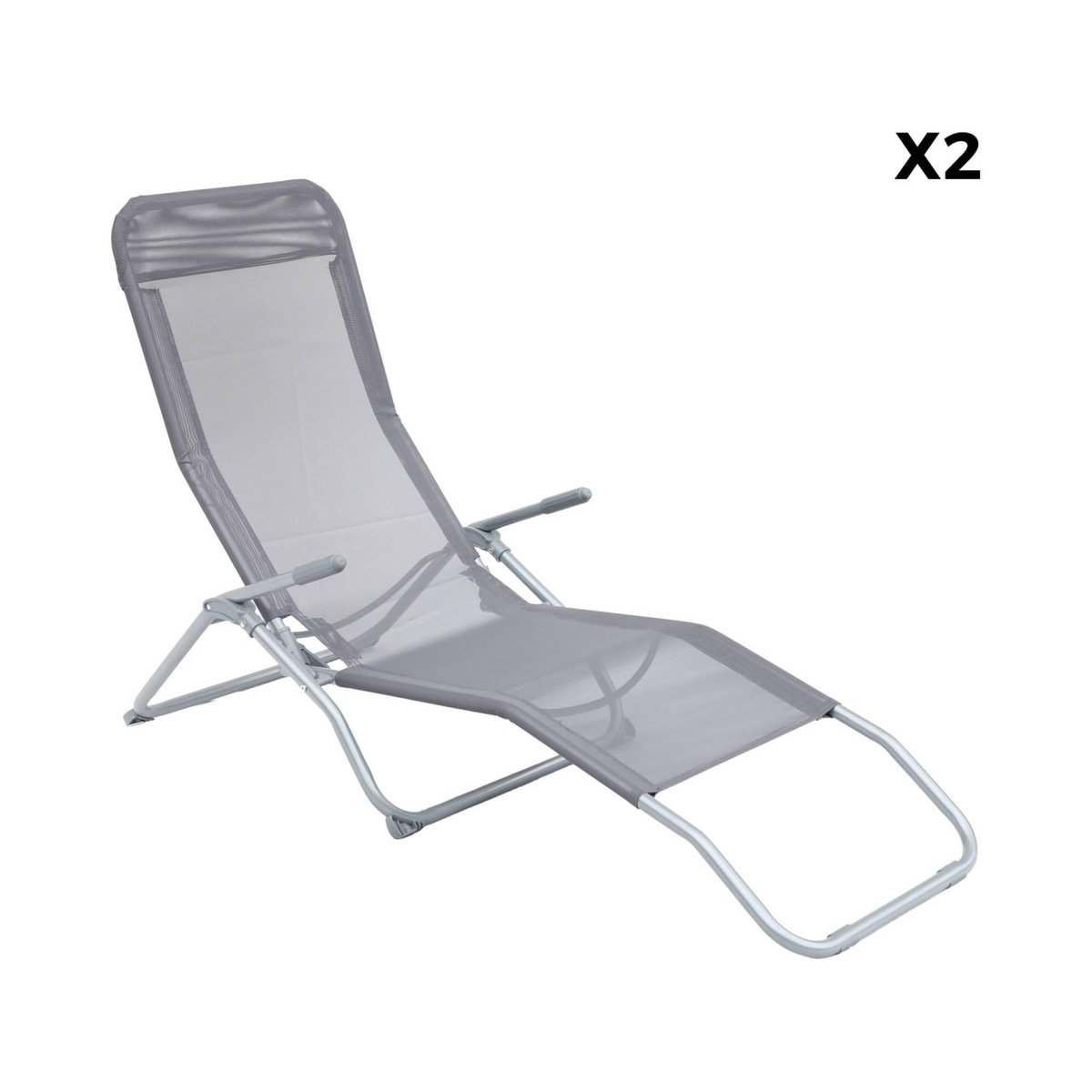 SWEEEK Lot de 2 bains de soleil pliants - Levito Gris Anthracite - Transats textilène 2 positions. chaises longues