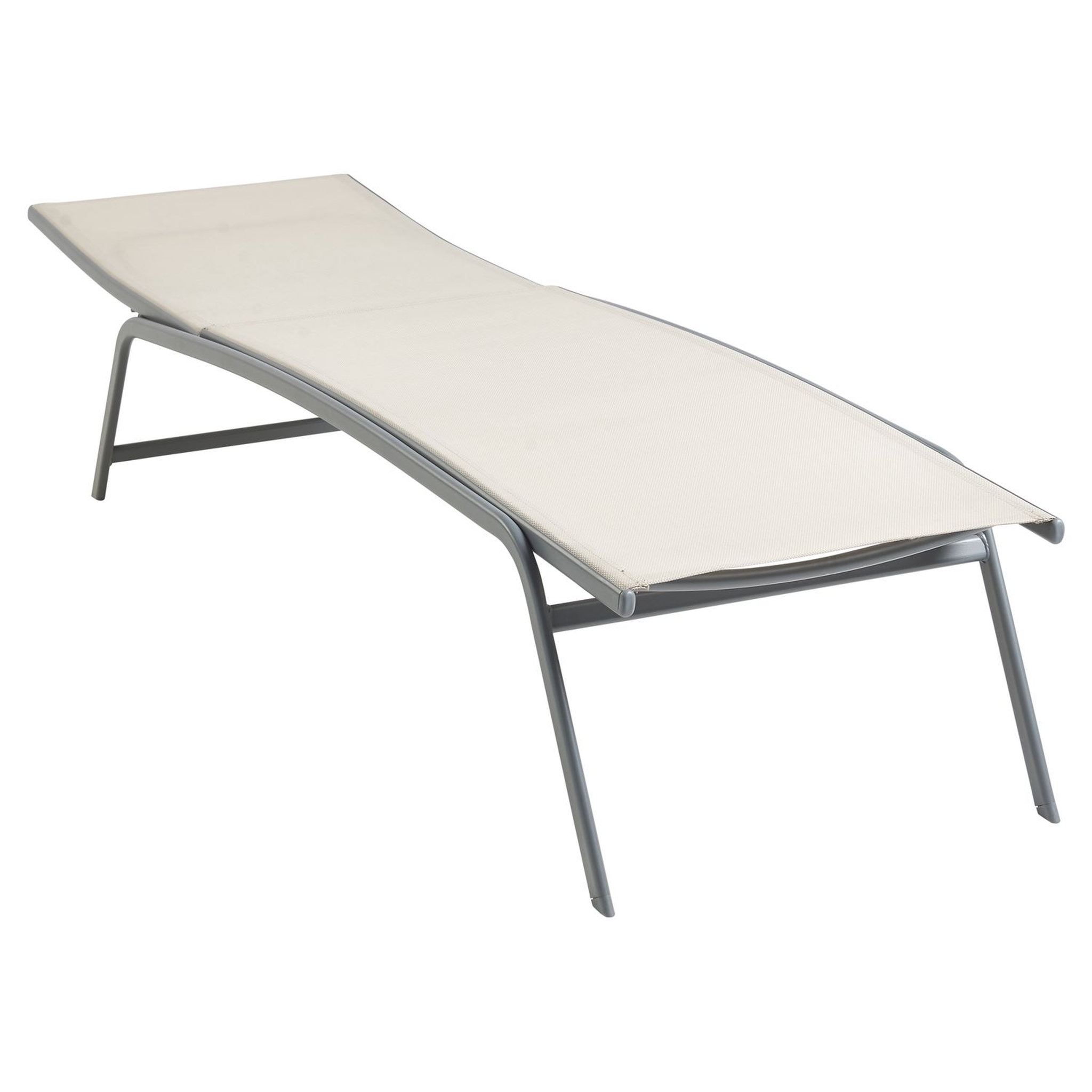 Voir la diapositive 3 : GARDENSTAR Bain de soleil 4 positions acier textilène blanc gris TULA