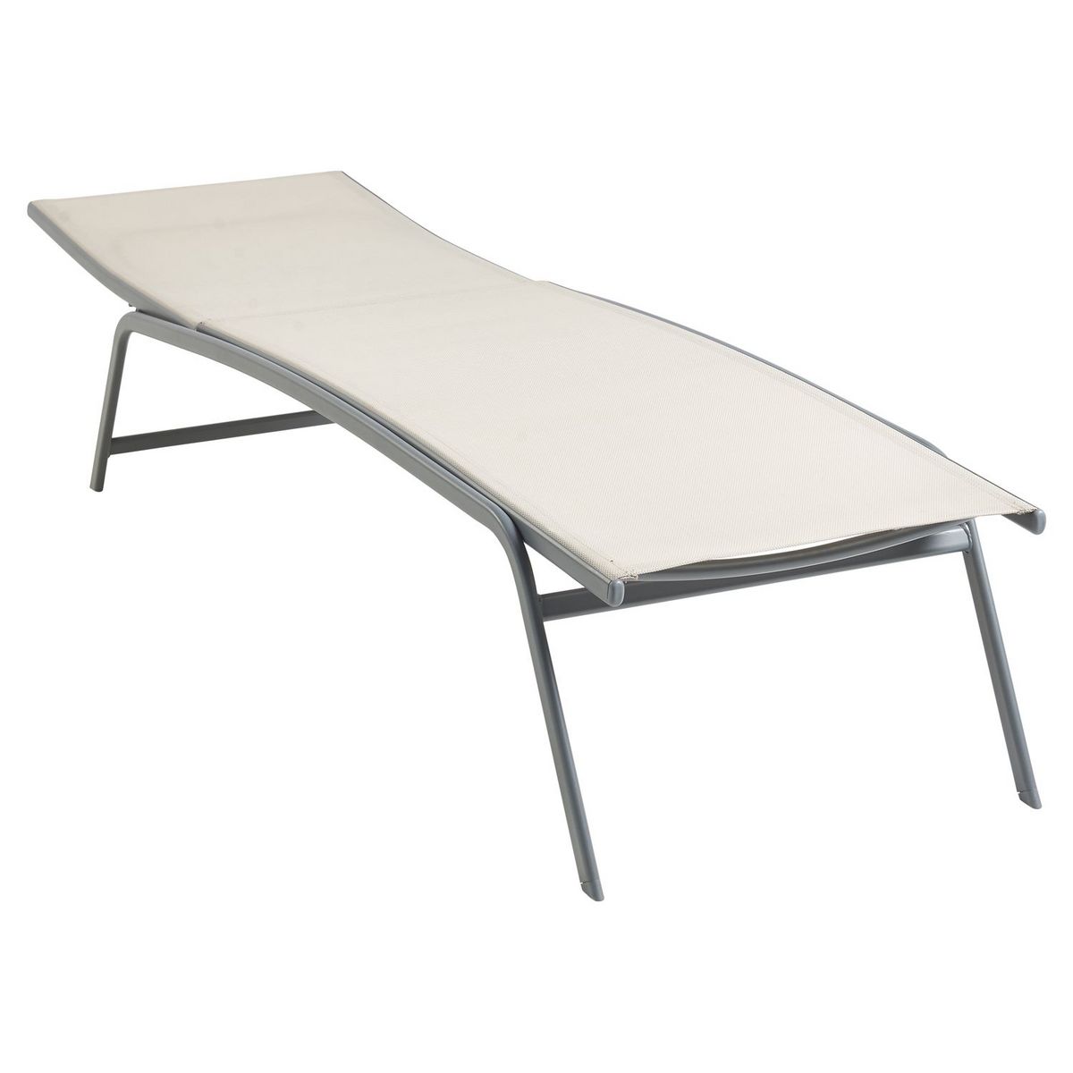 GARDENSTAR Bain de soleil 4 positions acier textilène blanc gris TULA