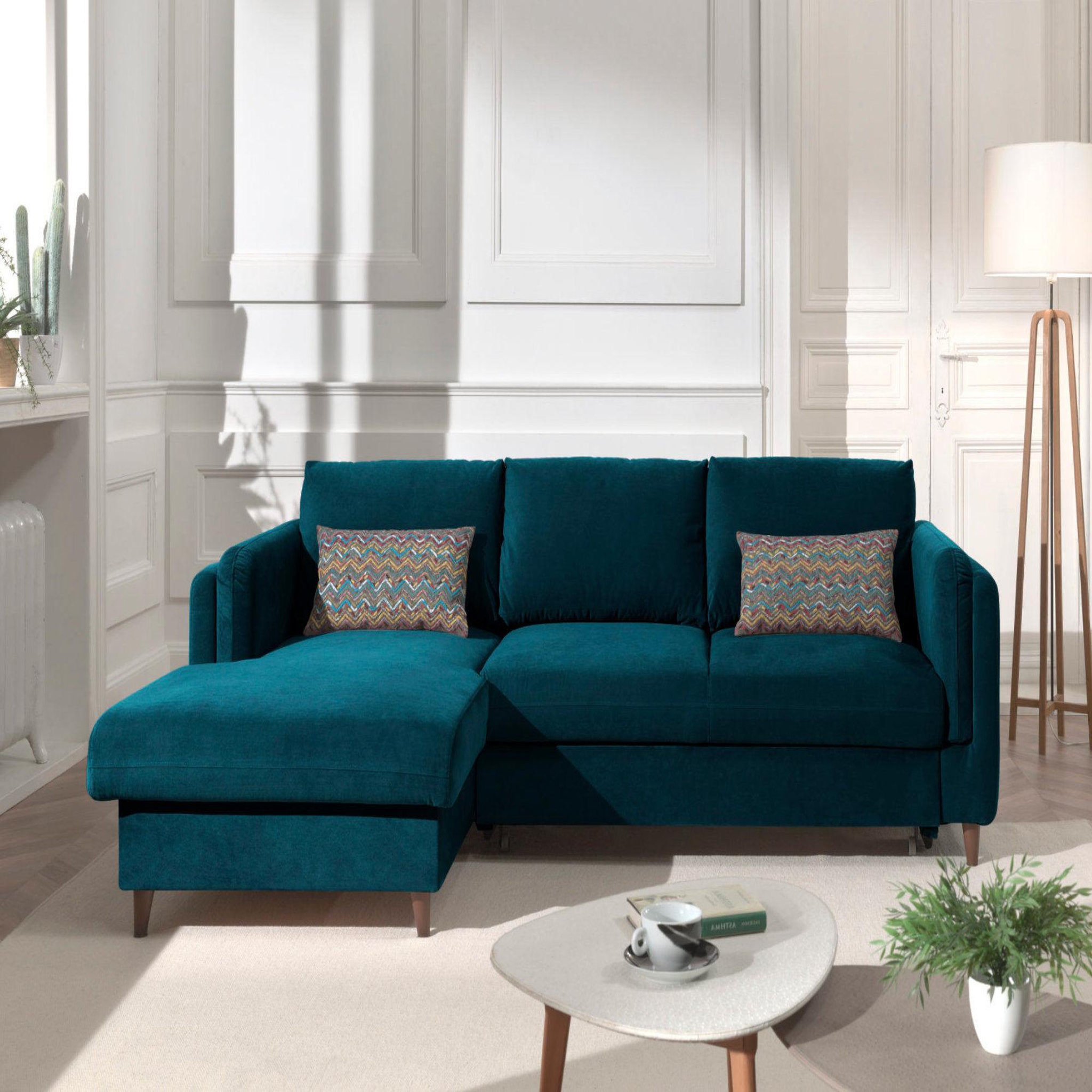 Voir la diapositive 2 : BEST MOBILIER Brooke - canapé d'angle gauche - convertible avec coffre - 4 places - en velours