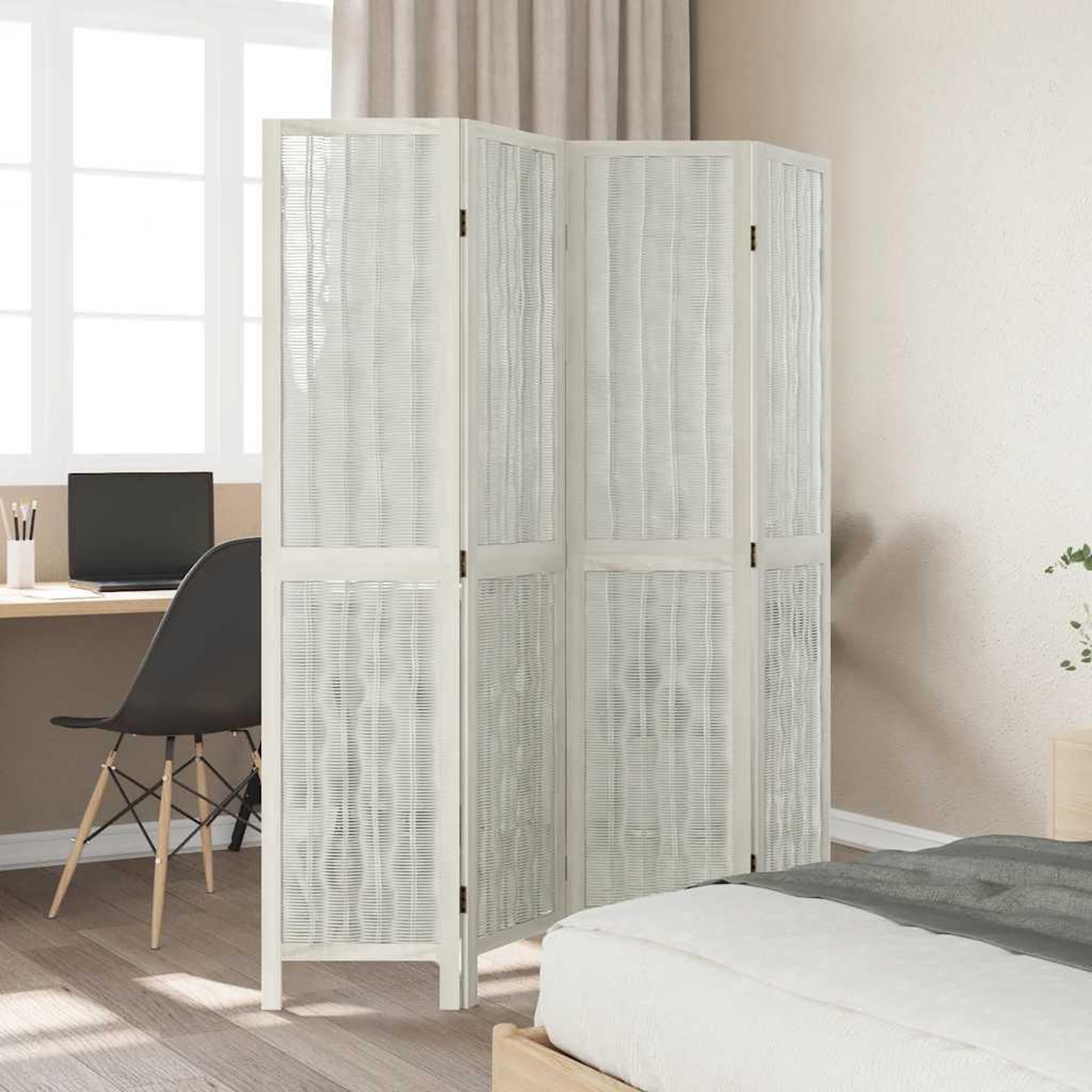 Voir la diapositive 3 : VIDAXL Cloison de separation 4 panneaux blanc bois de paulownia massif