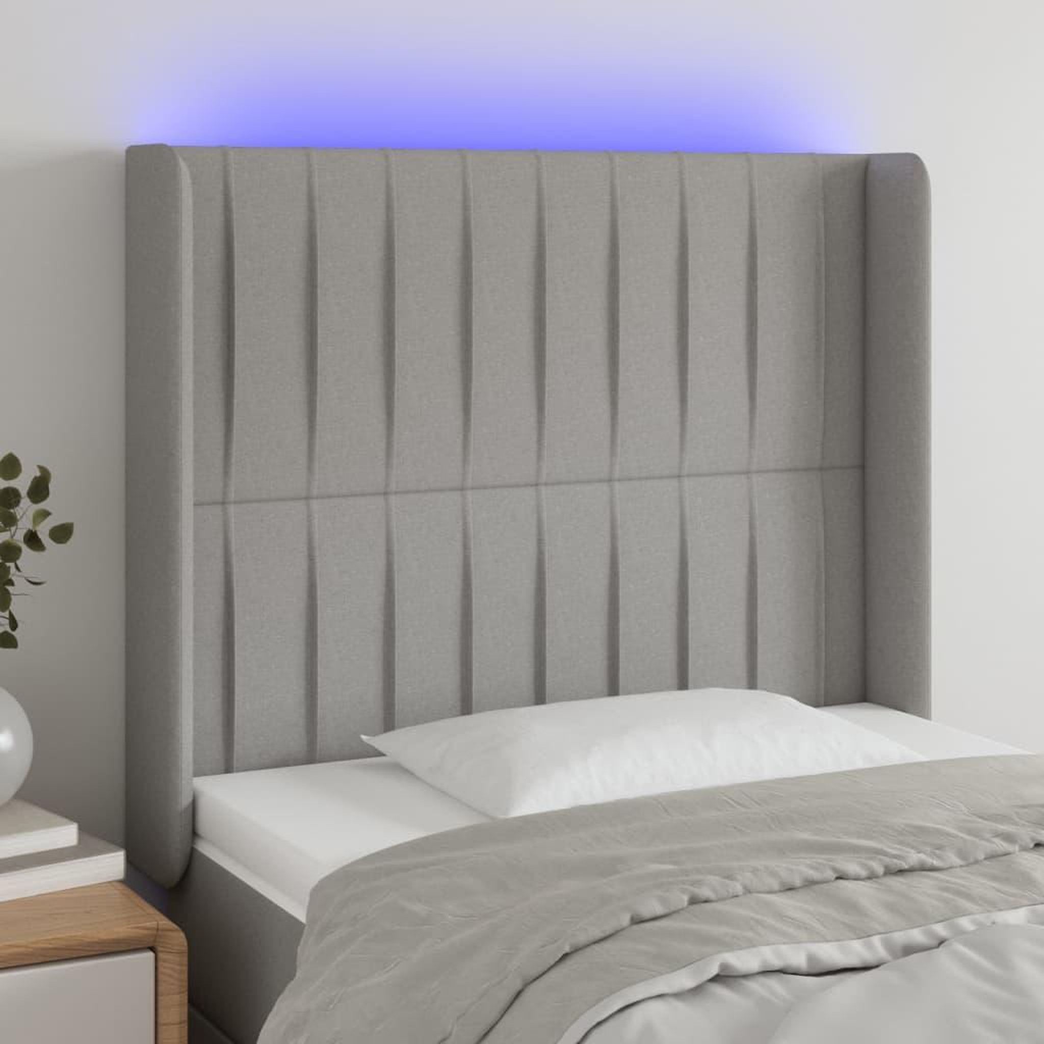 Voir la diapositive 1 : VIDAXL Tete de lit a LED Gris clair 83x16x118/128 cm Tissu