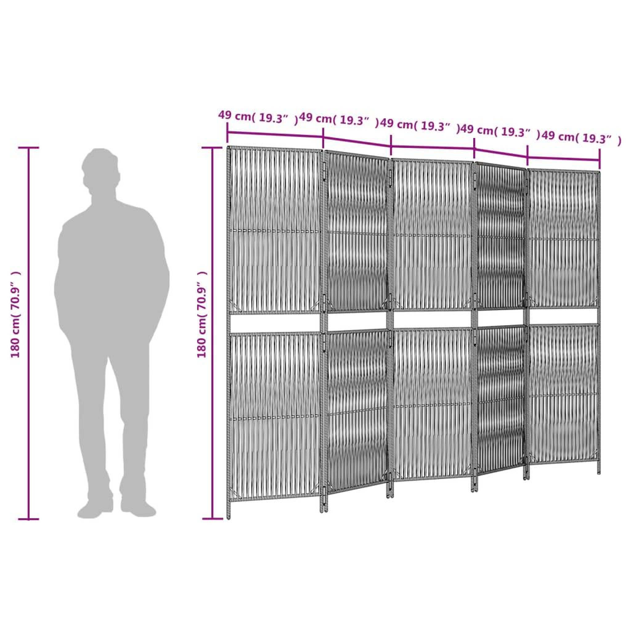 Voir la diapositive 6 : VIDAXL Cloison de separation 5 panneaux gris resine tressee