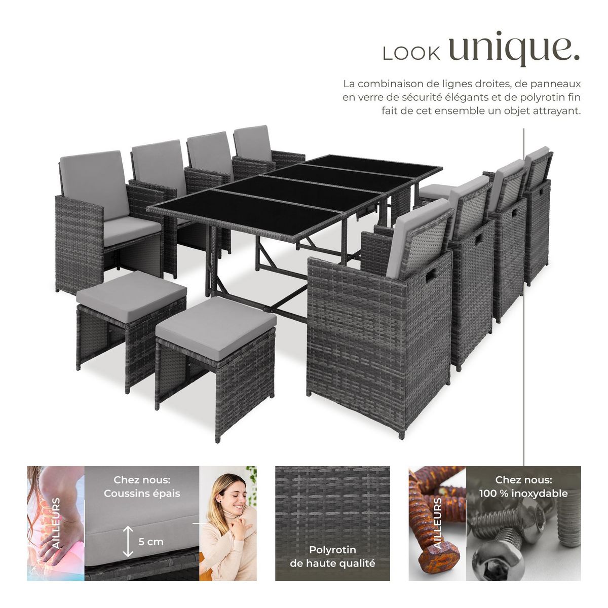 tectake Salon de jardin pour 8 à 10 personnes gris/gris clair