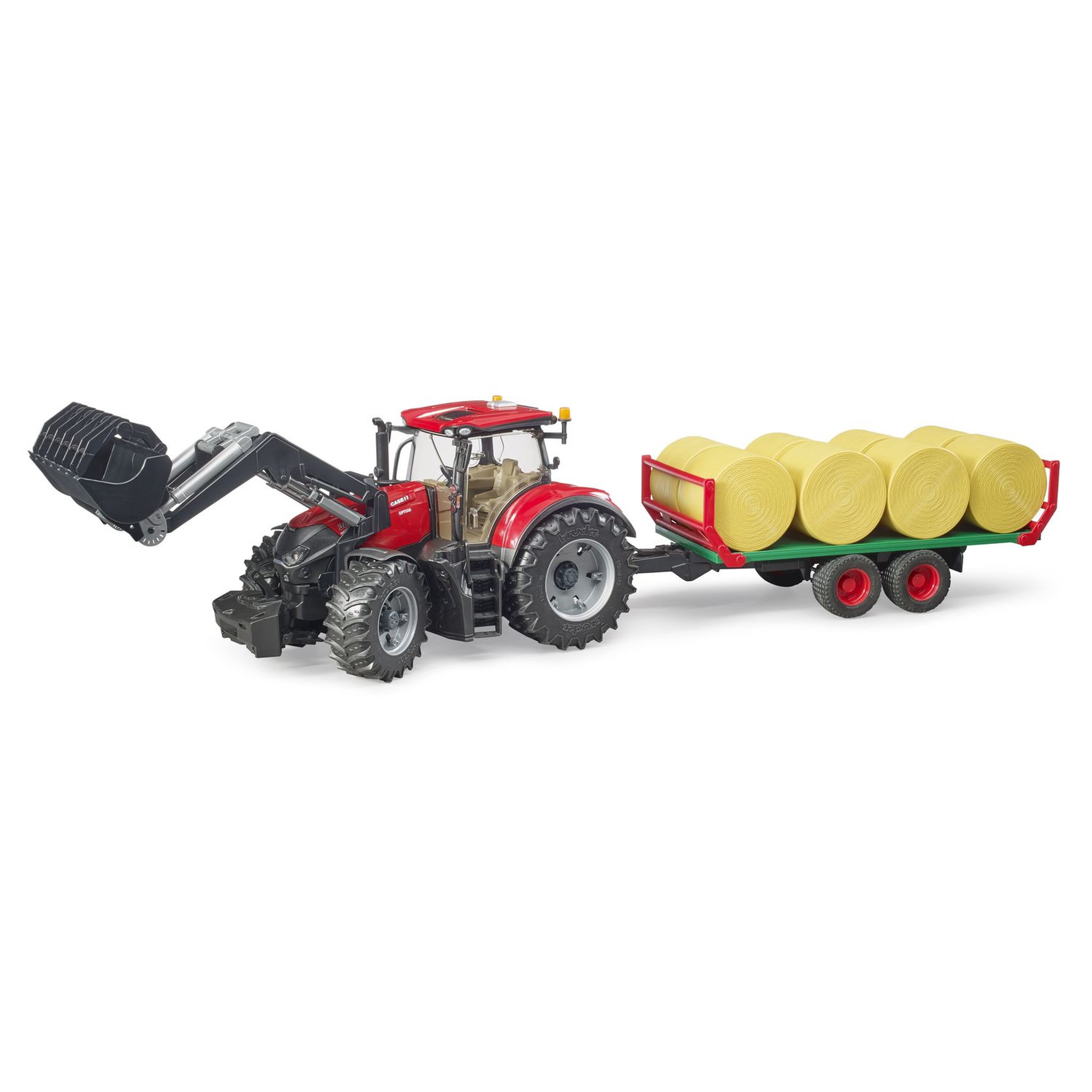 BRUDER Tracteur IH OPTUM 320cv fourche + remorque à balles Case 1/16e
